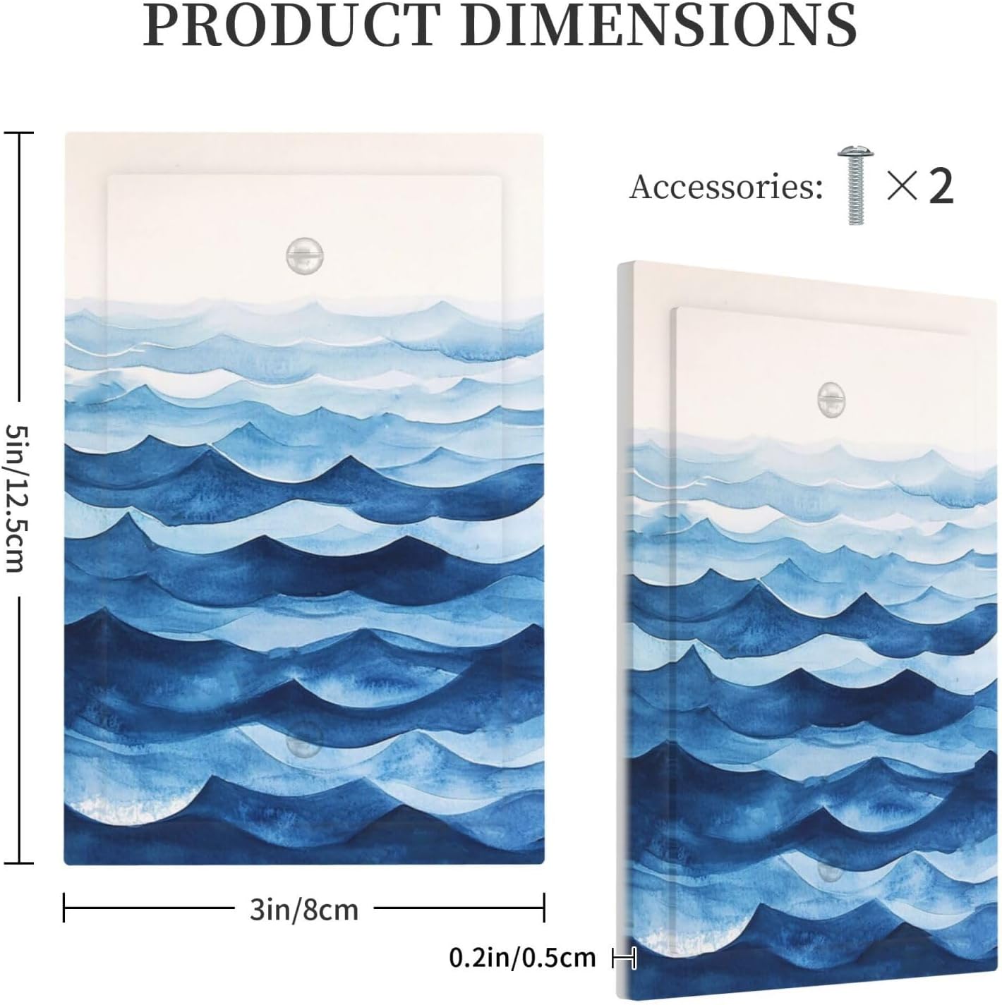 Light Switch Cover Plate Blue Watercolor Textured Abstract Ocean Wave 1 Gang No Device Blank Wall Plate Electrical Outlet Cover Decorative Switch Plate Covers for Bedroom living Room Decor