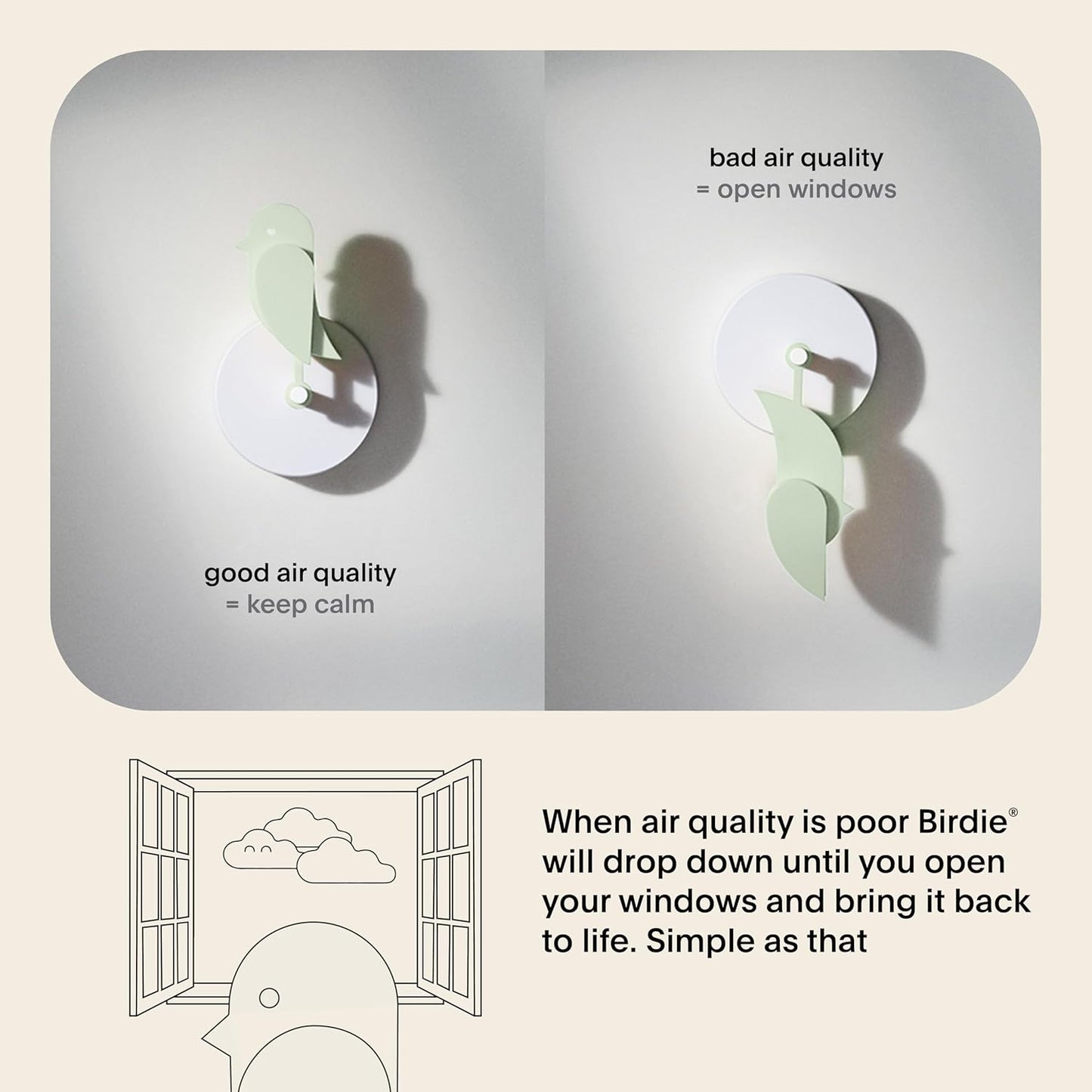 Birdie 2.0 - Design Indoor CO2 Monitor - Air Quality Meter for Home & Office - Promotes Mental & Physical Health - Modern Interior Decor - Reducing Health Risks with Clean Air (Meadow, FullBirdie)