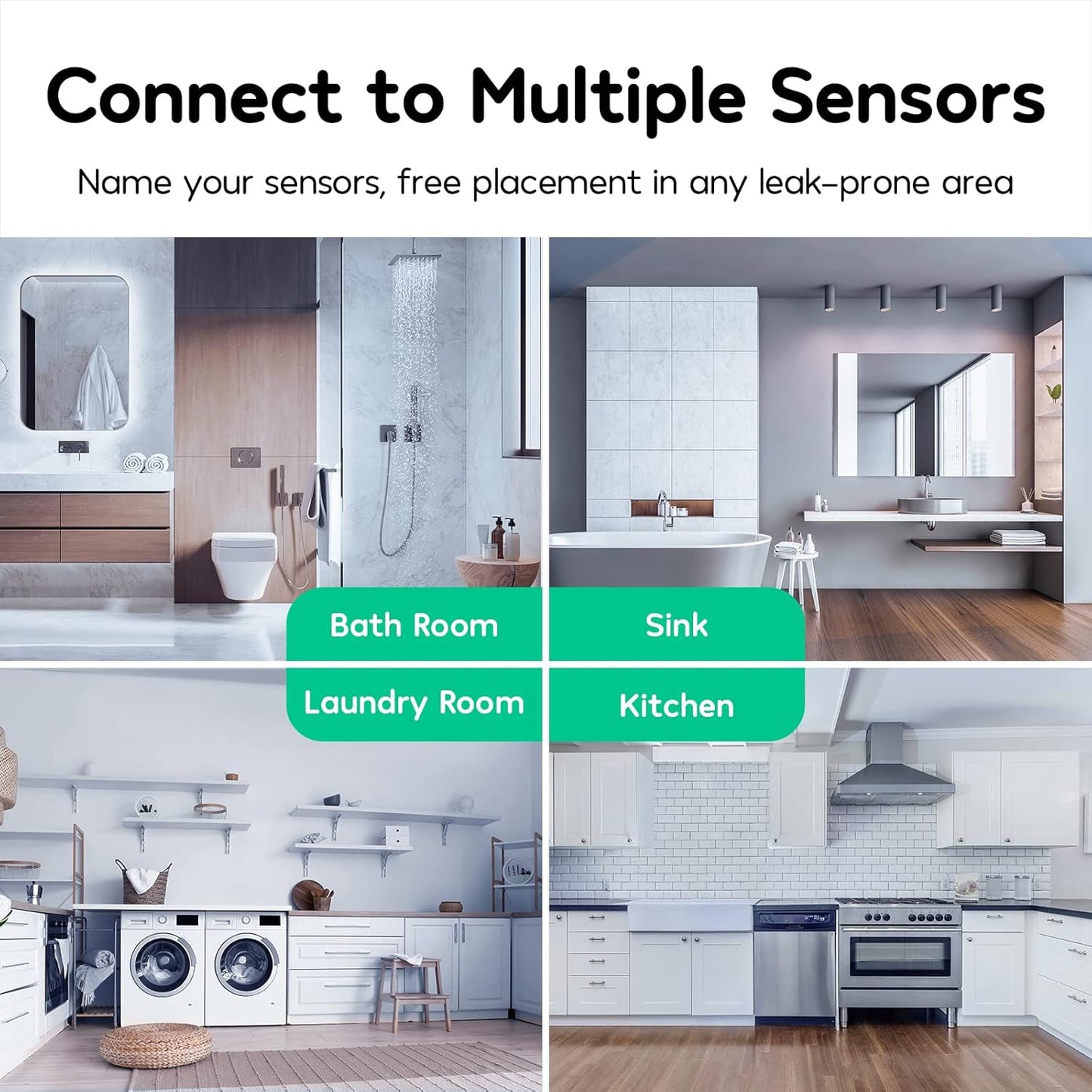 Winees WiFi Water Leak Detector, 3 Pack Water Sensors with 100dB Adjustable Alarm, Leak Alert Email&SMS Notification, 200M Transmission for Basement, Bathroom, Laundry, IFTTT, S1 Plus, 2.4G WiFi Only