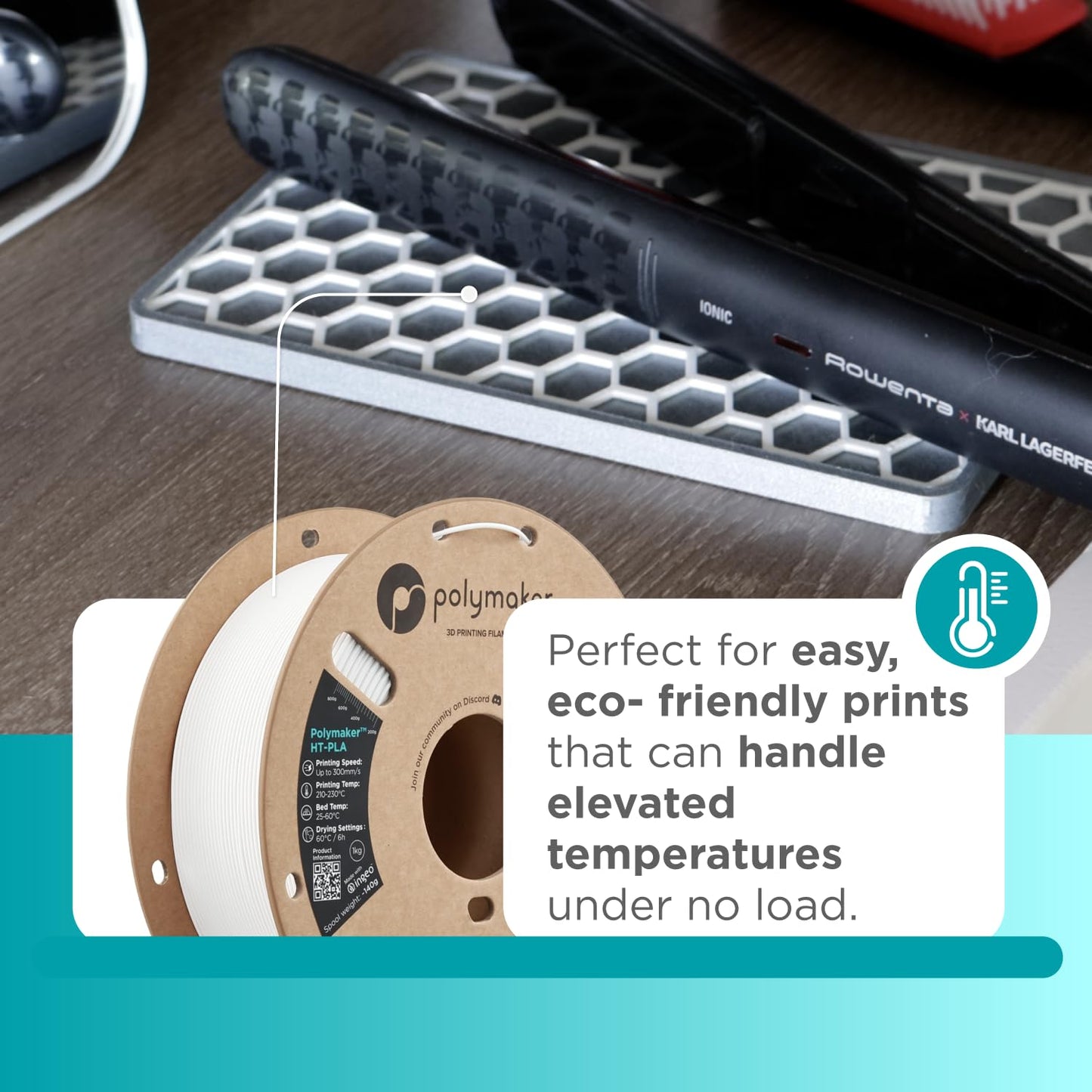 Polymaker HT-PLA Filament 1.75mm White, High Temp PLA for 3D Printing, Heat Stable Up to 150°C, Easy to Print, Works with Most FDM Printers, 1kg Spool