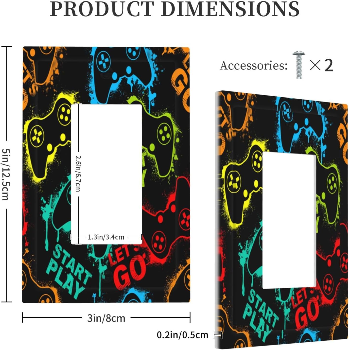 Decorative Outlet Covers Gamepad Theme Graffiti 1 Gang Rocker Light Switch Cover Plate Single Decora Light Switch Covers Wall Plate Faceplate for Game Room Bedroom Decor （2 Pack）