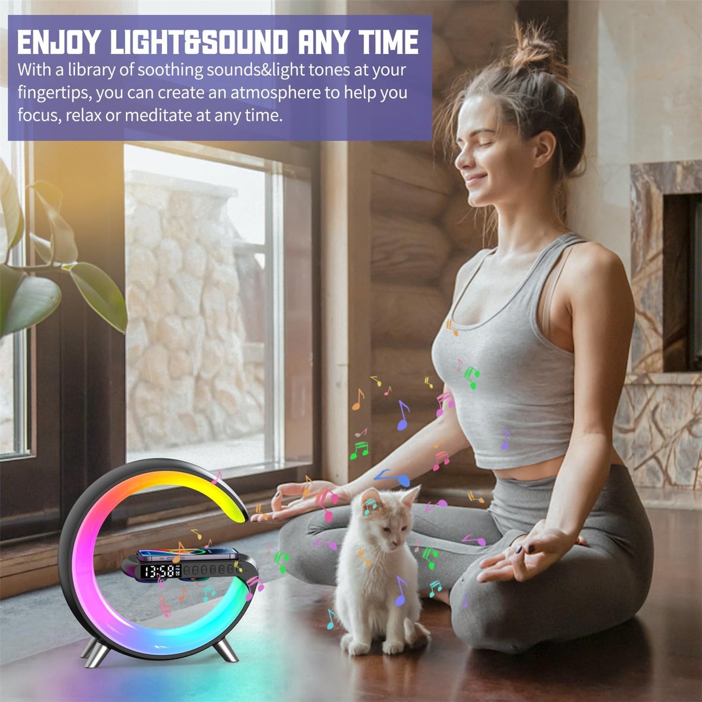 Smart LED Night Light, Wireless Charger, Phone Wireless Charging Dock, Table Bedside Lamp, Sunrise Alarm Clock, Bluetooth Speaker & App Control, Ideal for Bedroom, Home Decor, Birthday, Christmas Gift
