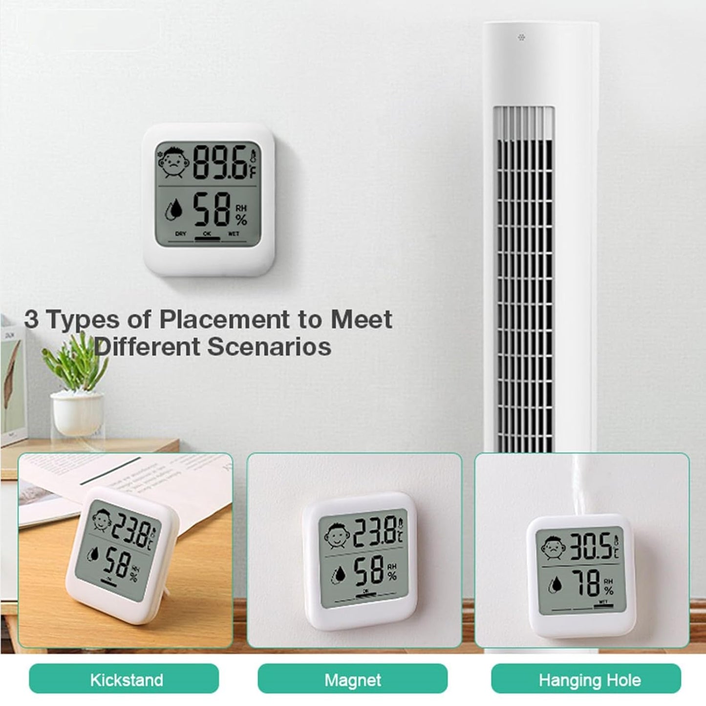 Pack of 2 Digital Thermometer and Hygrometer with Comfort Face Display, Hygrometer, Stand, Magnet, Hanging, Simple, Infectious Disease Prevention, Heat Stroke Prevention