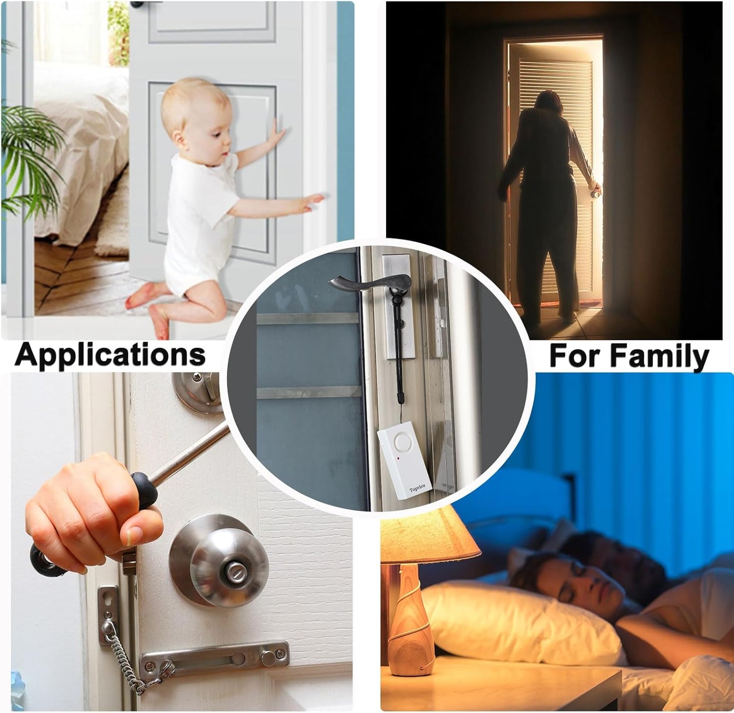 Topvico Door Handle Alarm Vibration Triggered, Hotel Travel Portable Door Alarm, 130dB Wireless Home Security for Kids, Elderly, Dementia, Remote Controller for Sensitivity Volume Adjust, 2 Pack