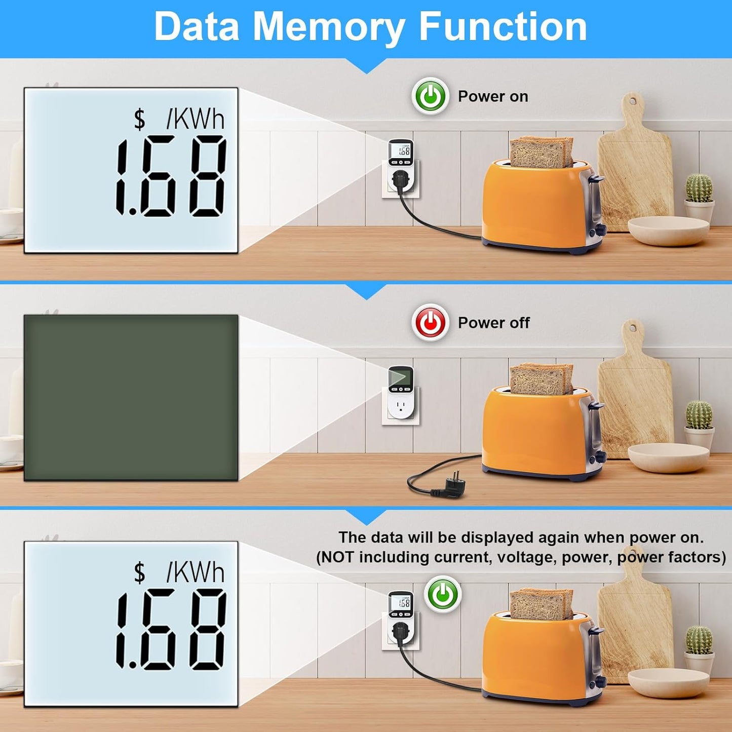 Upgraded Watt Meter Power Meter Plug Home Energy Monitor Electricity Usage Monitor, Electrical Usage Monitor, Energy Voltage Amps Meter Tester with Backlight, Overload Protection, 8 Display Modes