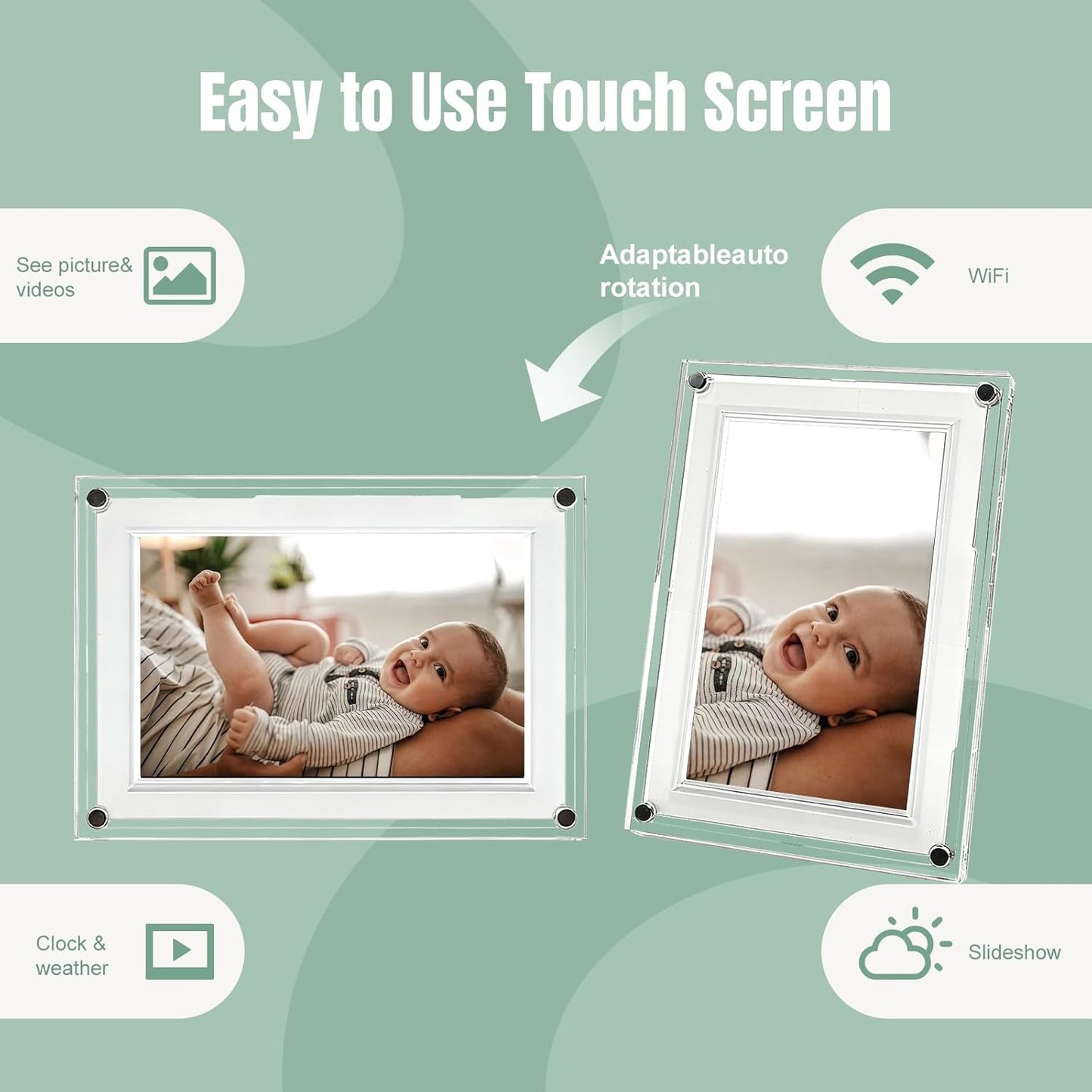 Frameo Digital Picture Frame,10.1 Inch WiFi Slim Acrylic Digital Photo Frames,1280x800 HD IPS Touch Screen Photo Frame Electronic,32GB Memory,Share Photos/Videos Instantly via Frameo App from Anywhere