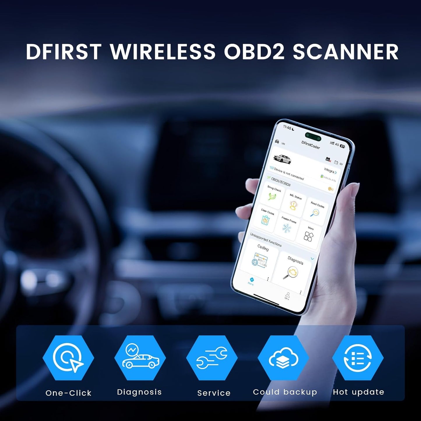 DFirst 201FD All System Diagnostic Tool Oil Reset One-Click ECU Coding Disable Auto Start Stop OBD2 Tool (iOS/Android,Lifetime Free Update)