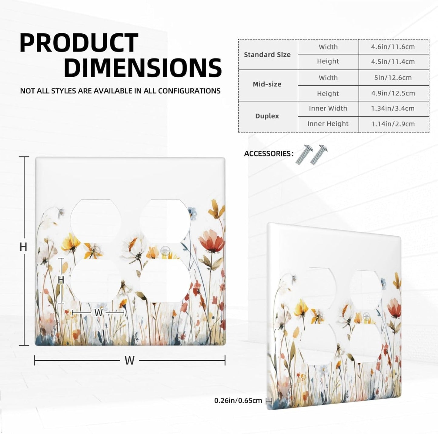 Watercolor Wildflower Colorful Floral Plant Outlet Covers 2 Gang Double Duplex Decorative Light Switch Covers Electrical Wallplates Socket Faceplate for Bed Room Living Room Decor