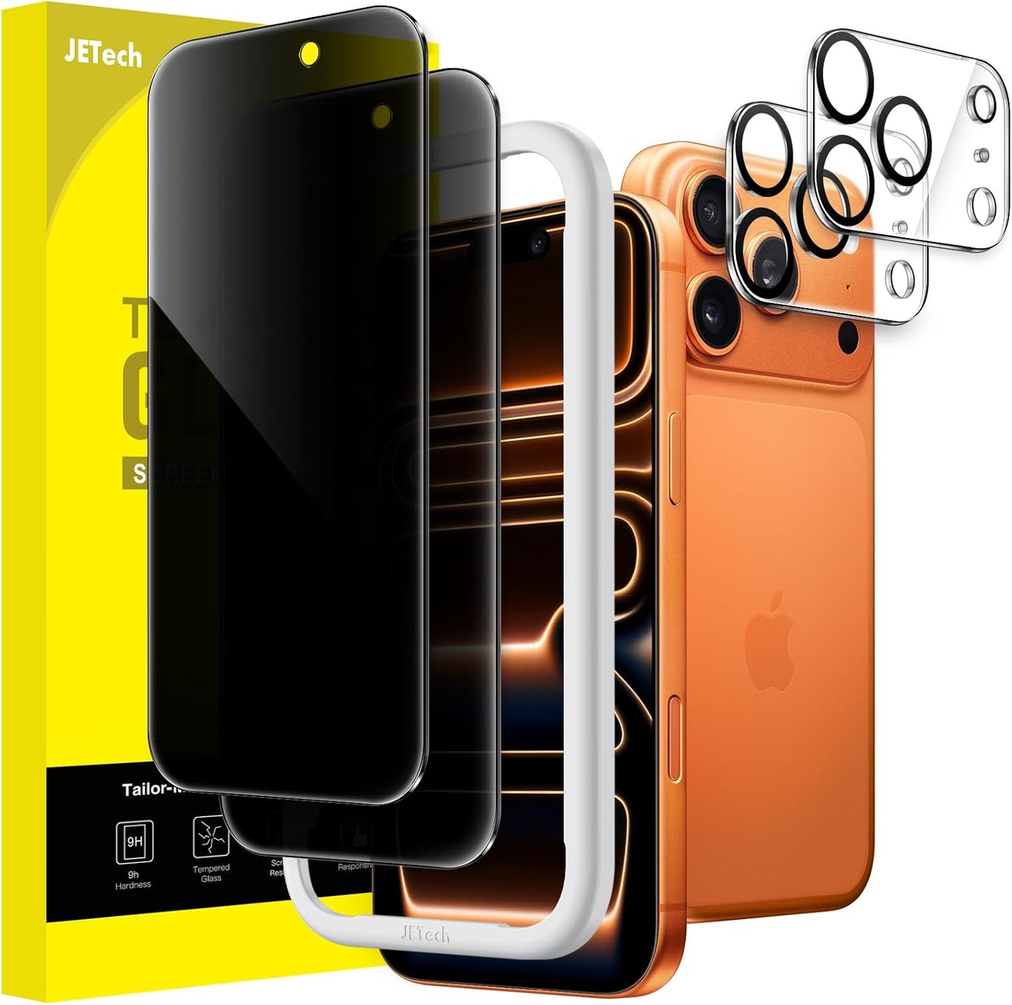 JETech Privacy Screen Protector for iPhone 17 Pro Max 6.9-Inch with Camera Lens Protector, Anti-Spy Tempered Glass Film, Easy Installation Tool, 2-Pack Each