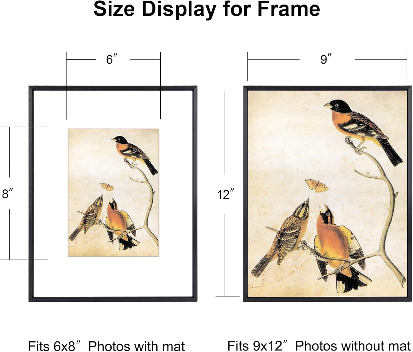 9x12 Picture Frame, Black Metal Photo Frames with HD Glass, Fits 6x8 with Mat or 9 x 12 without Mat, Display for Wall and Table, 1 Pack