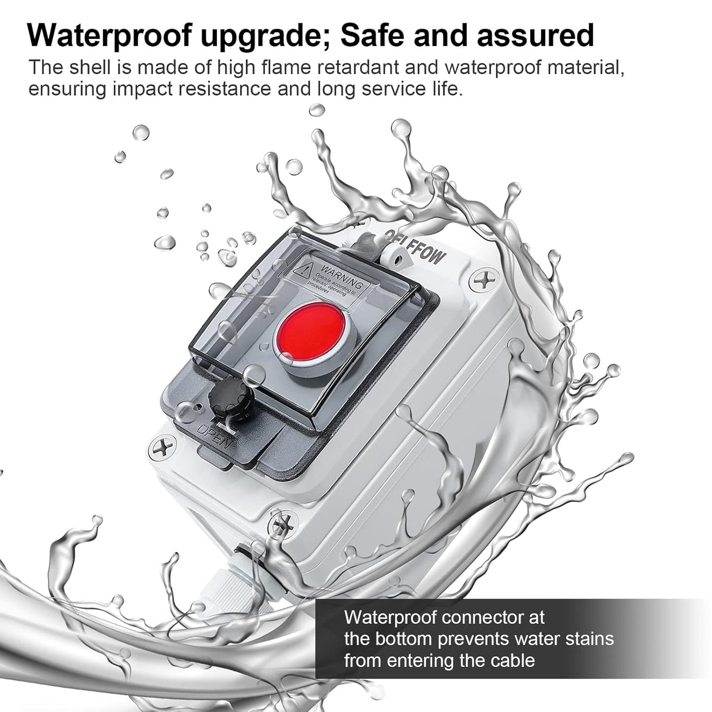 IP67 Button Switch Outdoor Waterproof Box Red Emergency Button with Protective Cover Anti-misoperation Switch(AC/DC 6A-110V/3A-240V/2.5A-380V)