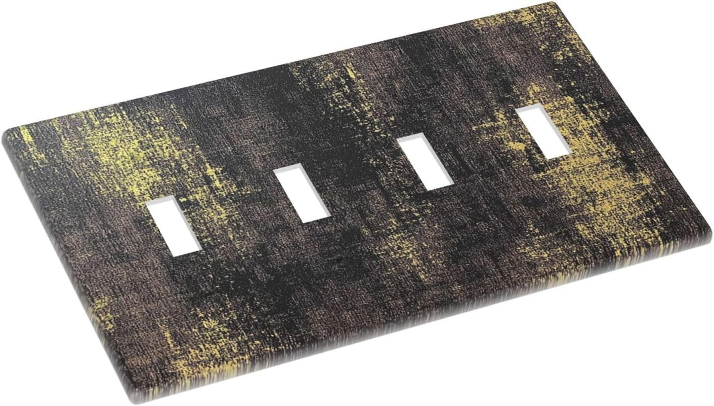 Light Switch Covers Vintage Industrial Rusty Metallic Quad Toggle Electrical Faceplate 4 Gang Wall Plate Decorative Switch Plates For Farmhouse Cabin Decor