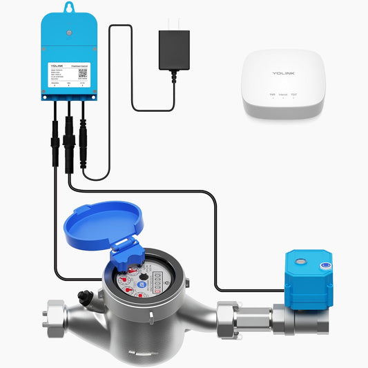 NSF Certified Pulse Meter + Shutoff Valve Kit, 1/2", FlowSmart Controller YS5006 Reads Meter Pulses, Real-Time Usage & Leak Detection, Auto Shutoff (D2D Offline), LoRa Long Range, Hub Included