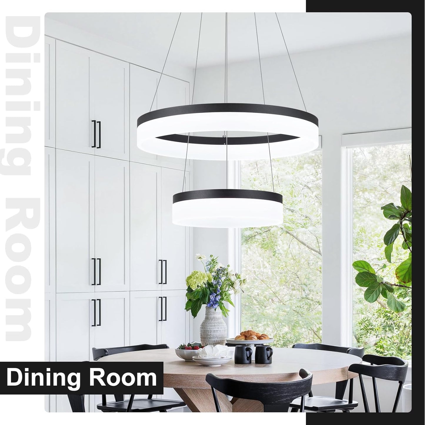 Buccleuch 2-Ring Modern LED Chandelier - Dimmable Black Round Pendant Light, Height Adjustable ETL-Certified Ceiling Light for Dining Room, Kitchen Island, Living Room, Bedroom, Foyer