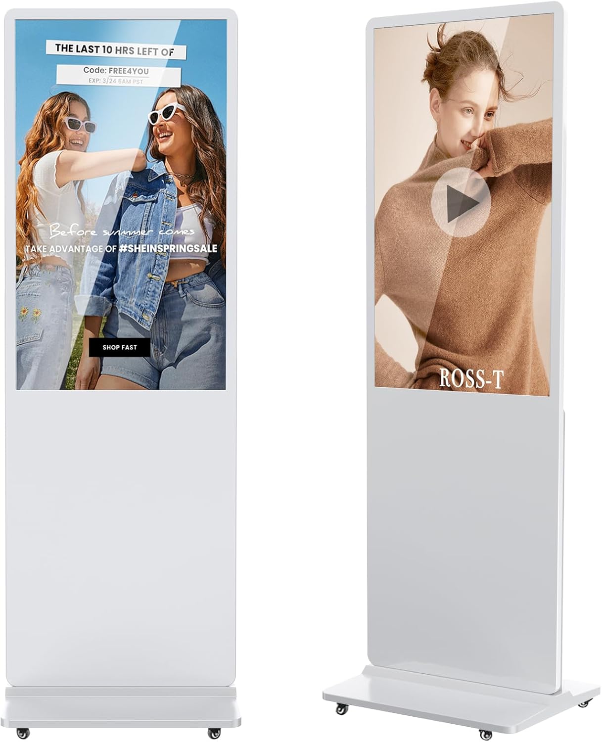 JIYANG 43 Inch Digital Signage Display, Indoor Floor Standing Advertising Display Kiosk Android System,Commercial LCD Totem Support HDMI-in,Store Displays Screens and Lifetime CMS System(White)