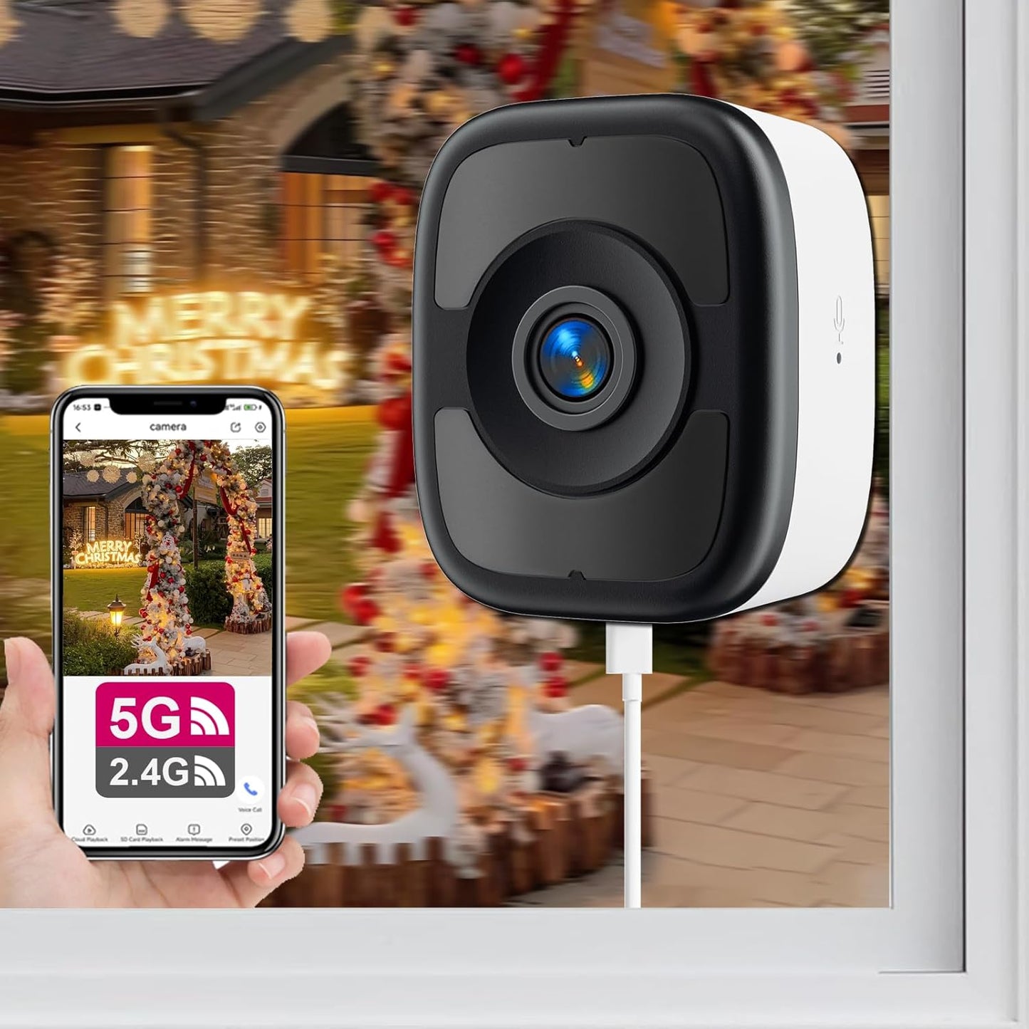 5MP 3K Window Camera, 2.4G & 5G WiFi Indoor Cameras for Home Security with Color Night Vision, Window Security Cam with Smart Human/Motion Detection, 2-Way Audio, 24/7 Recording, Easy & Quick Install