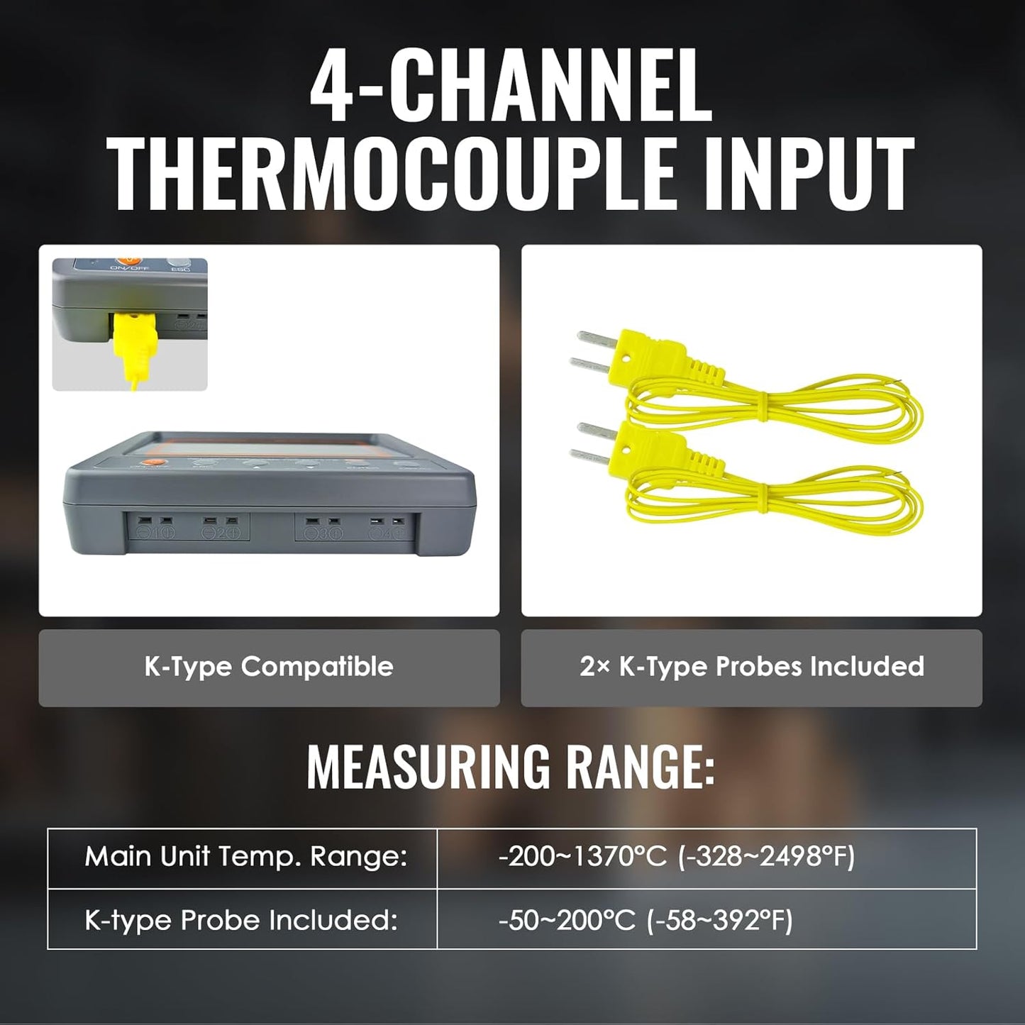Digital 4 Channel K Type Thermocouple Thermometer Recorder with 8G SD Card Programmable Temperature Data Logger with Alarm Function Thermocouple Reader K Type Thermometer with 2 Thermocouples Probe