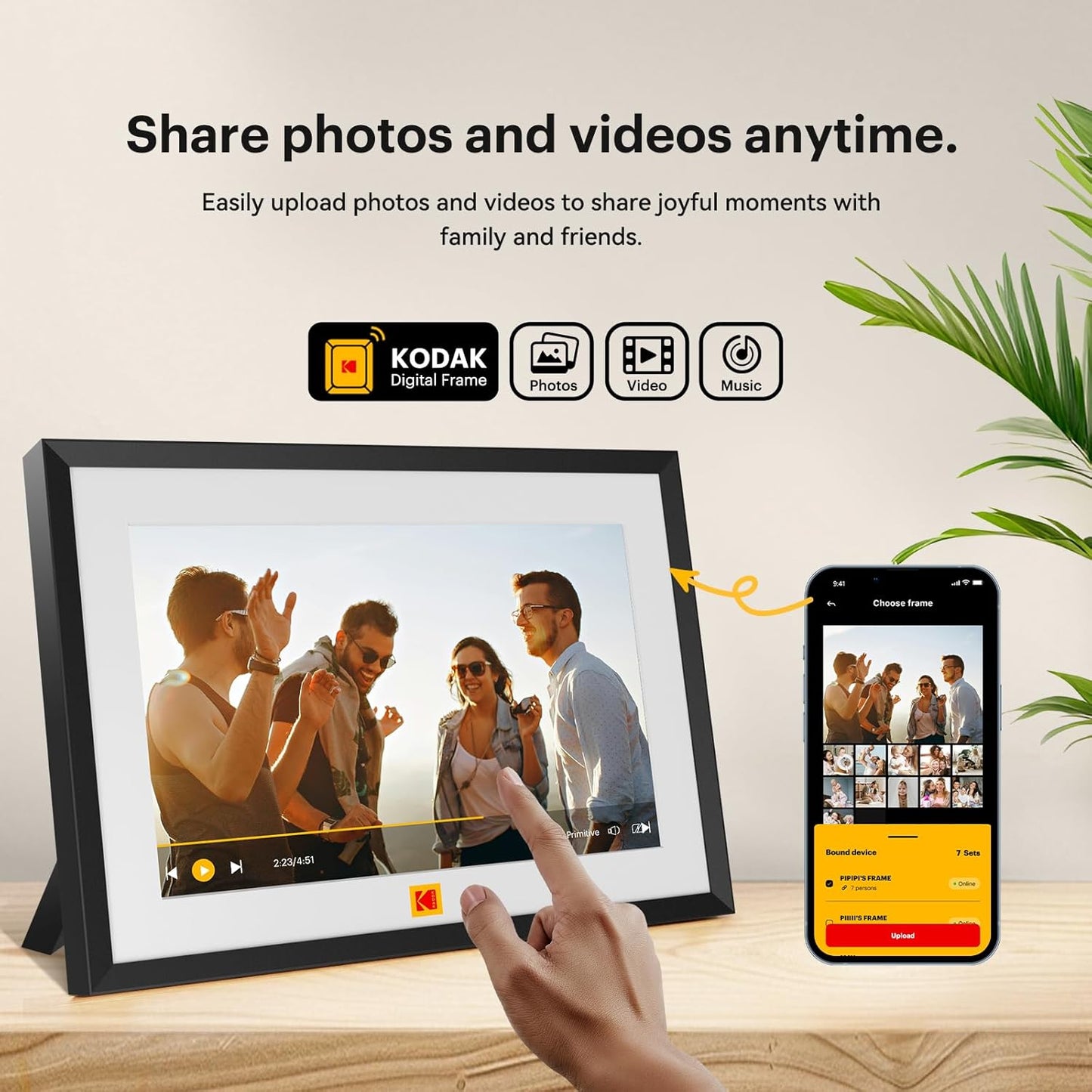 KODAK 10.1 Inch WiFi Digital Picture Frame,1280x800 HD IPS Touch Screen, Electronic Smart Photo Frame with 32 GB Memory, Auto-Rotate, Instantly Share Photos/Videos Anywhere