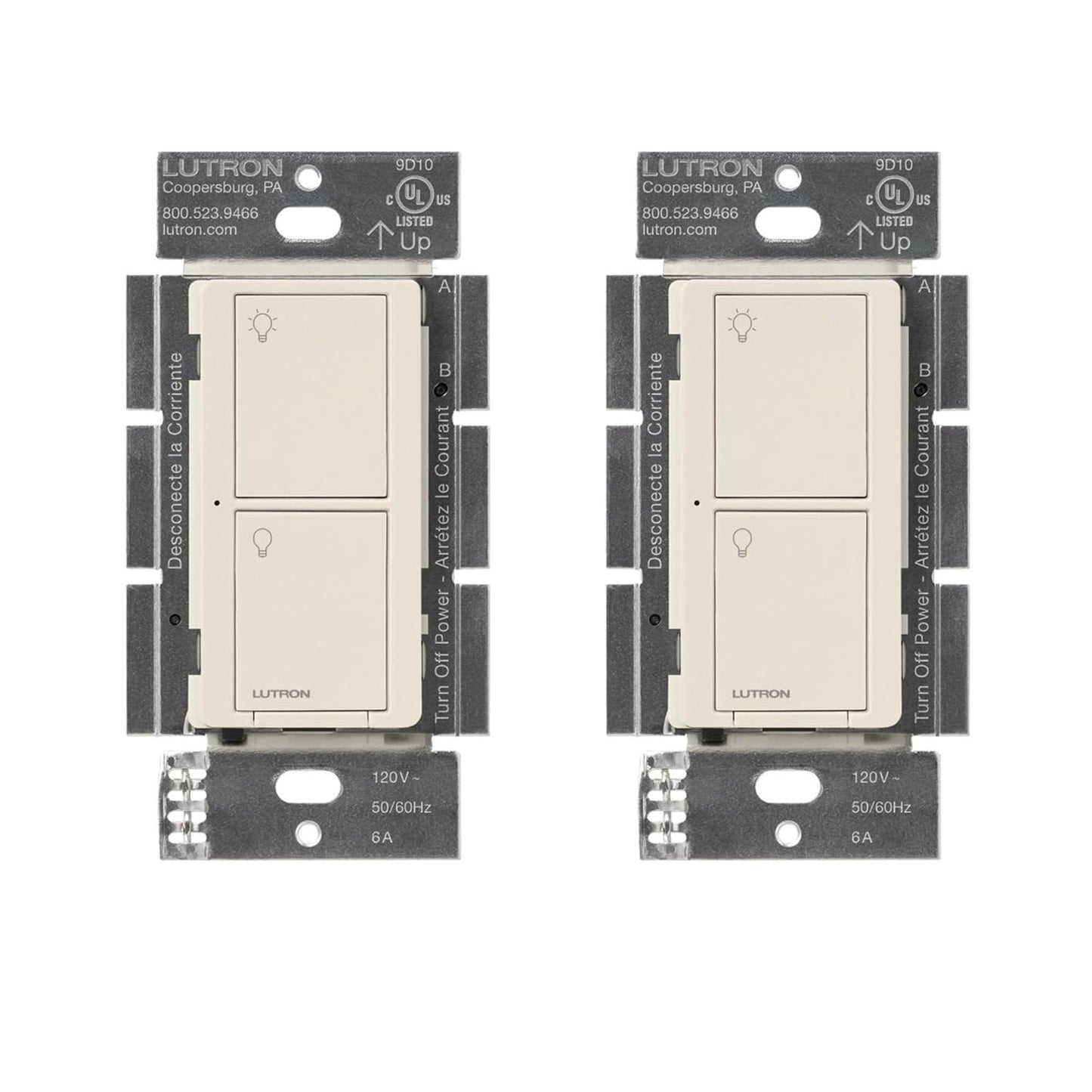 Lutron Caseta Original Smart Light Switch (Lutron Smart Hub Required), for Home, LED, and Fans, 6 Amp, Single-Pole/3-Way, Neutral Required, PD-6ANS-LA-2-Pack, Light Almond, 2 Pack