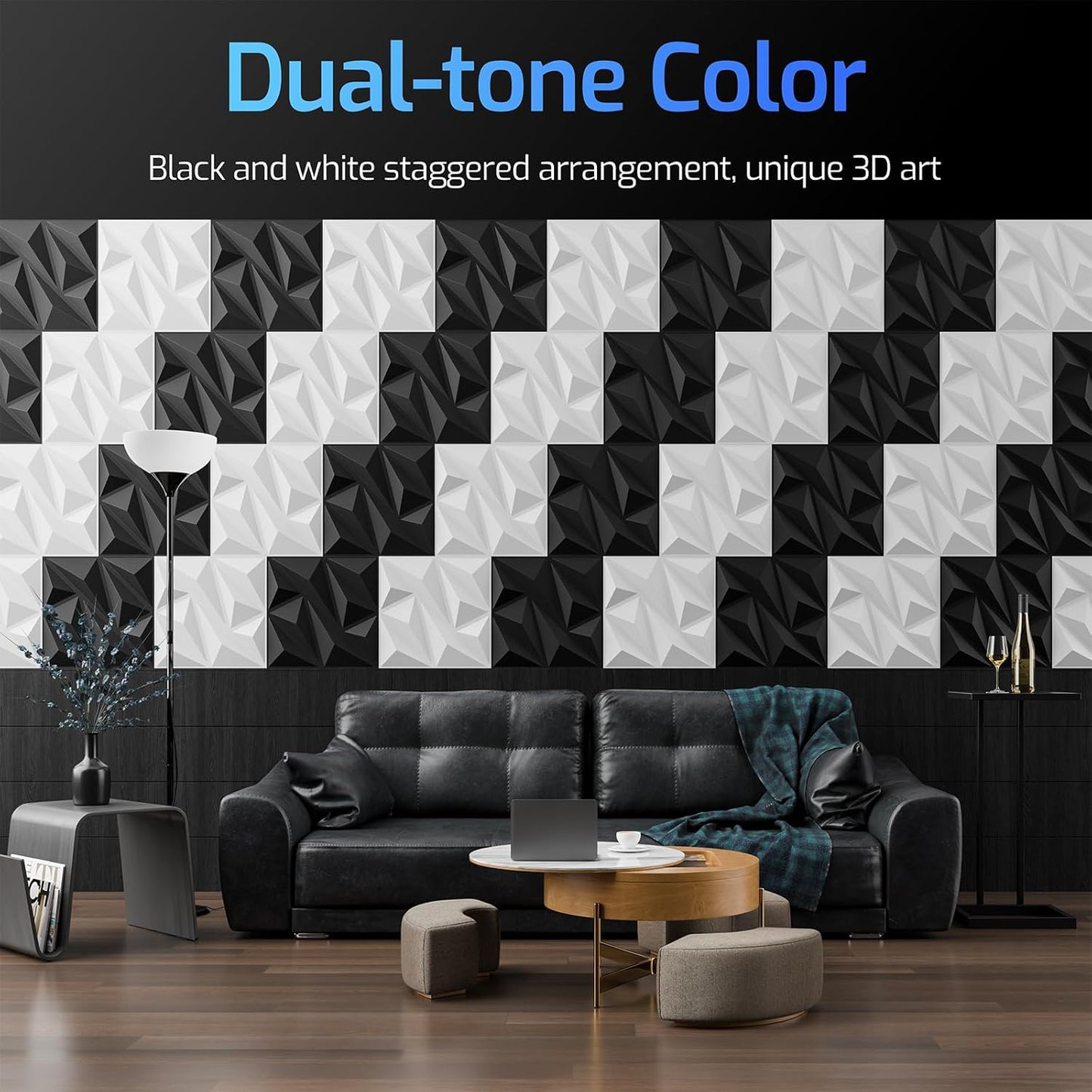 48 Pack White 3D Wall Panels for Interior Wall Decor, 11.8'' x 11.8'' Decorative Wall Panels, Accent Wall Panels, 3D Diamond Design Wall Decor for Living Room, Bedroom, Gaming Room
