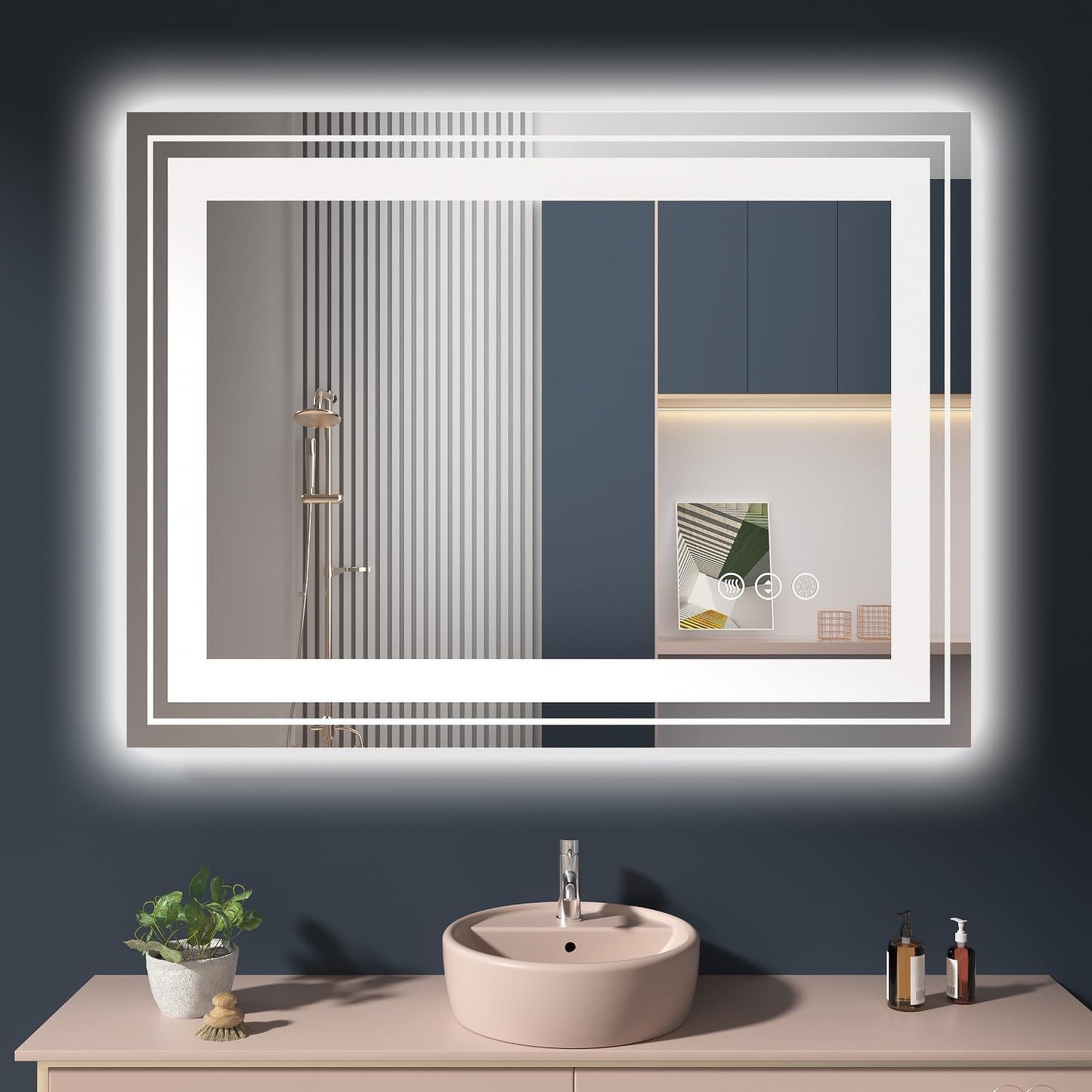 LED Mirror for Bathroom, 40"X30" with 8 RGB Backlit +3 Front Lit (Adjustable Individually), Anti-Fog, Lighted Bathroom Vanity Mirror for Wall, Shatterproof, Memory Function, Tempered Glass