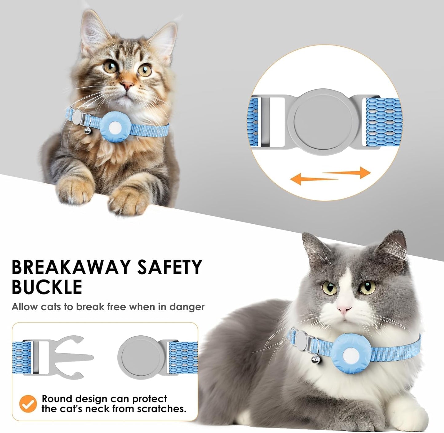 Cat Tracker, Cat Tracker Collar with Safety Elastic Buckle, Compatible with Apple Find My App (Only iOS), No Monthly Fee, Waterproof Pet Tracker for Cats, Blue