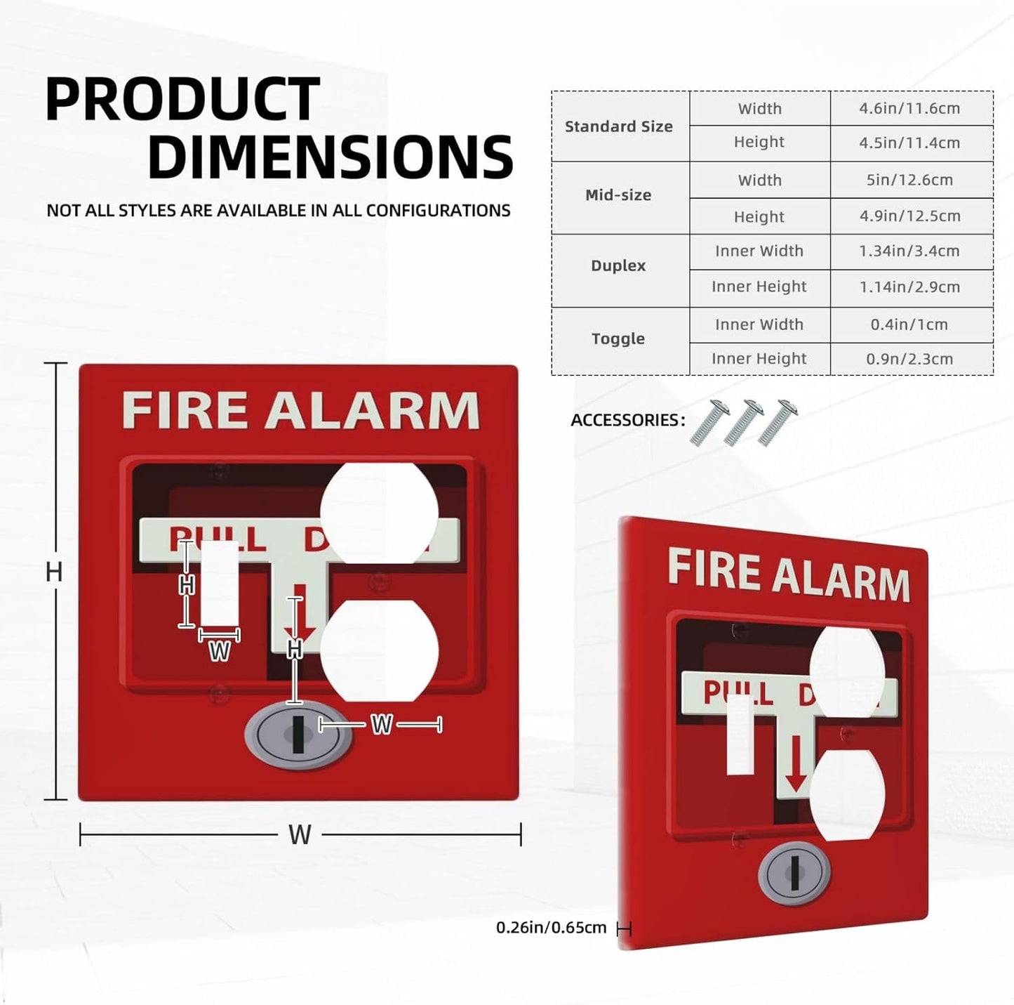 Decorative Outlet Covers Artistic Red Fire Alarm Motifs 2 Gang Wall Plate Cover Single Toggle Duplex Combo Two Switch Light Switch Cover Plate Jumbo Dual GFCI Faceplate for Home Decor