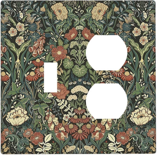Wallplates Vintage Dark Floral William Morris Green Flower 1 Toggle 1 Duplex Switch Plate Electrical GFCI Faceplate Decorative Light Switch Covers for living Room Home Decor