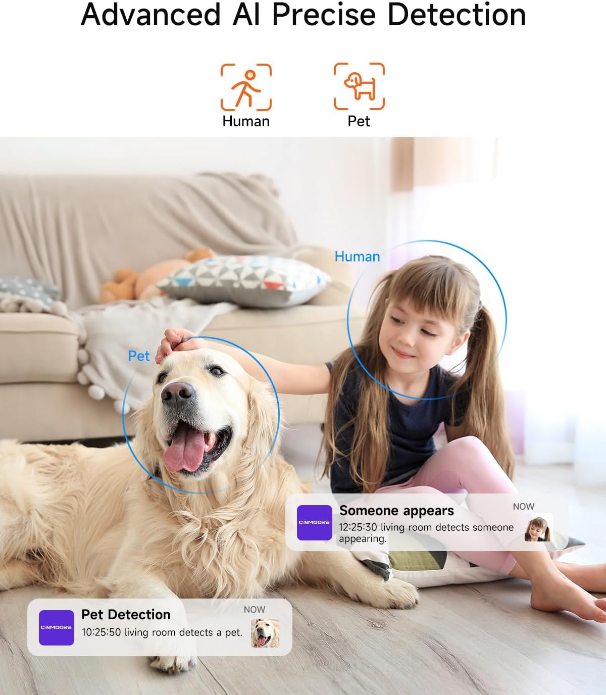 2.5K Camera for Home Security, Non-Subscription AI Human/Pet/Crying Detection, 4MP Dog/Cat/Pet Camera Indoor with Phone App, Pan Tilt 2.4G WiFi Indoor Cameras, IR Night Vision, Full Duplex 2-Way Audio