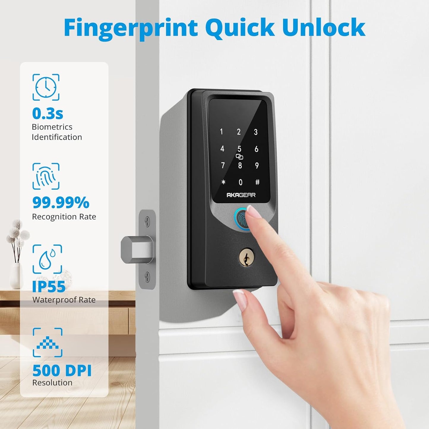 T02 Fingerprint Keyless Entry Door Lock - Built in WiFi, Smart Lock for Front Door, App Remote Control, Auto Lock, Keys, Fob Card, PIN Code Unlock, Touch Keypad Deadbolt with Batteries, Black