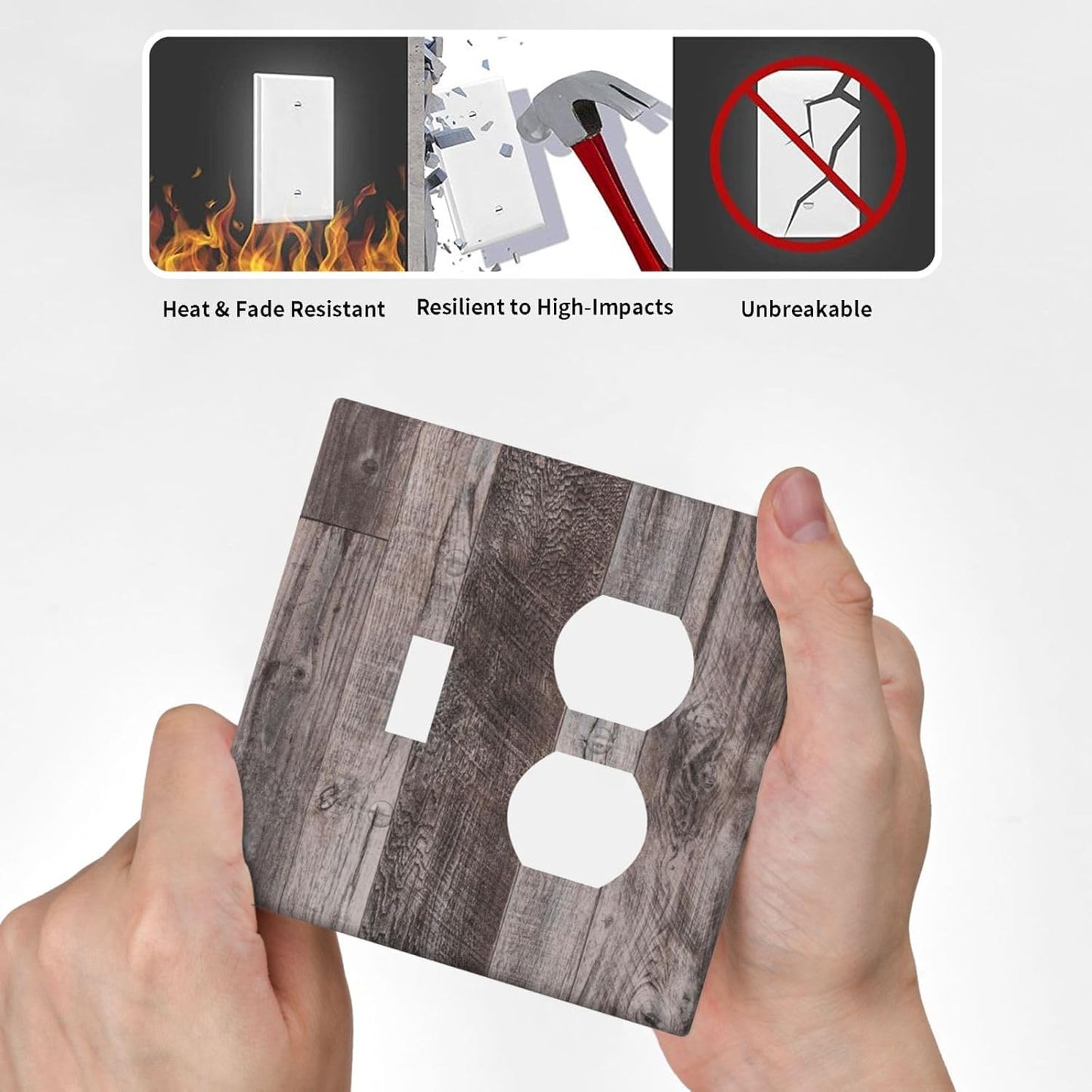 Wallplates Rustic Dark Grey Wood Retro Country Wooden 1 Toggle 1 Duplex Switch Plate Electrical GFCI Faceplate Decorative Light Switch Covers for Farmhouse Cabin Decor