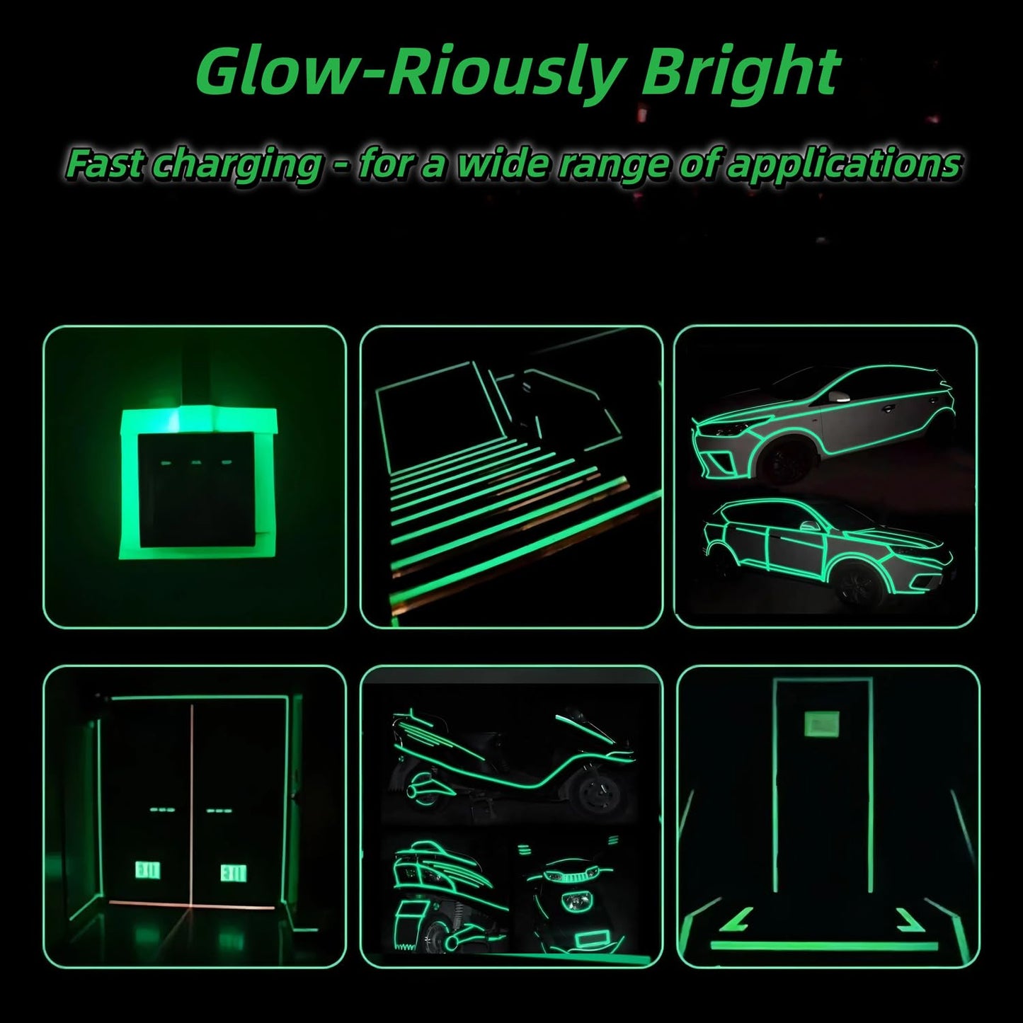 Glow in The Dark Tape 0.5Inch x 40FT - Fluorescent Glow Tape High-Adhesion Waterproof,Fluorescent Safety Tape, Photoluminescent for Stairs, Bikes, Outdoor Gear,Halloween DIY，Walls and Exit Sign