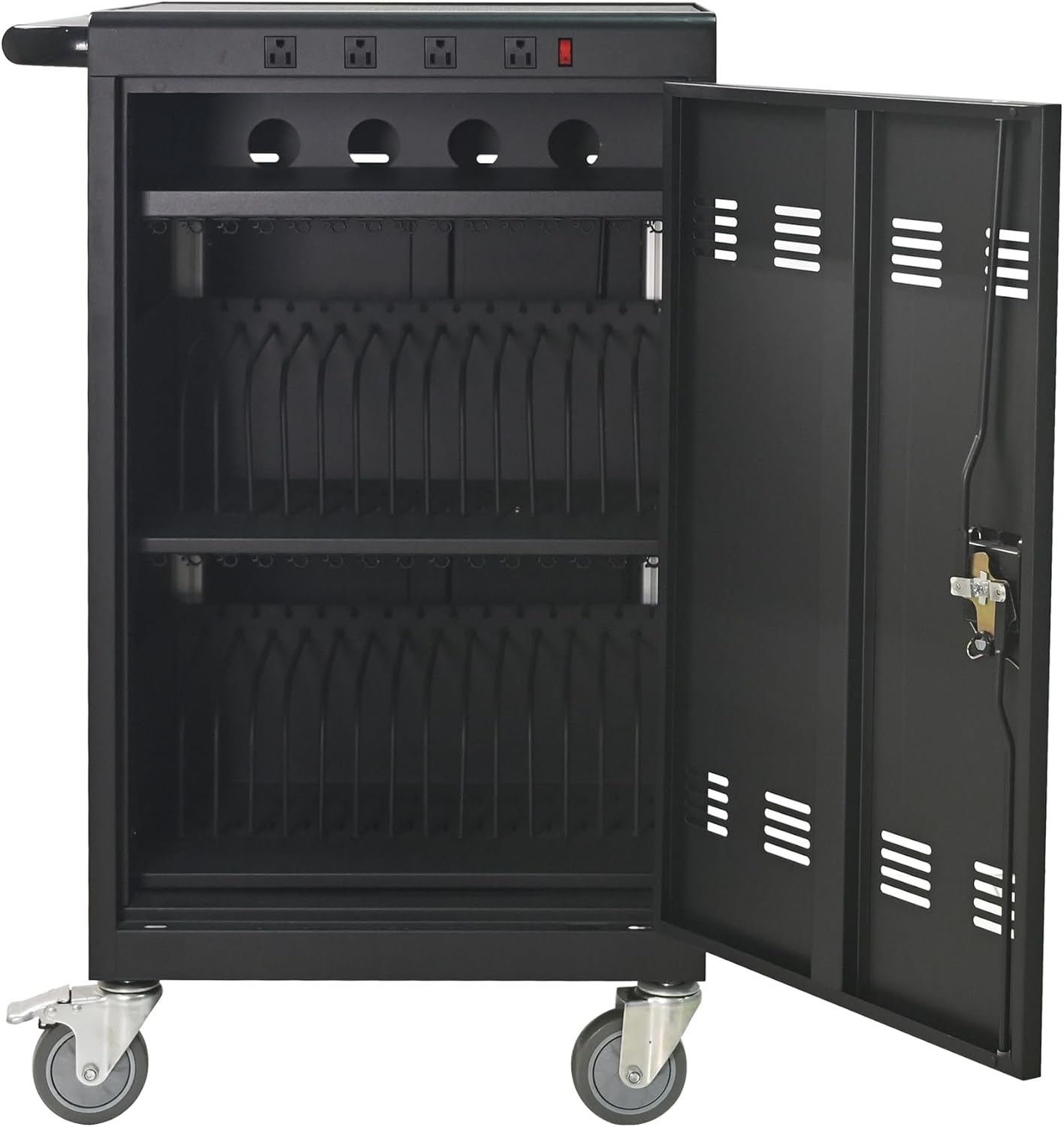 35 Bay Charging Cart for Laptops and Tablets Up to 16.3-inch, Mobile Charging Station with AC Outlets, Secure Storage and Cable Management, Mobile Charging Cabinet for Ipads, Chromebooks, Black