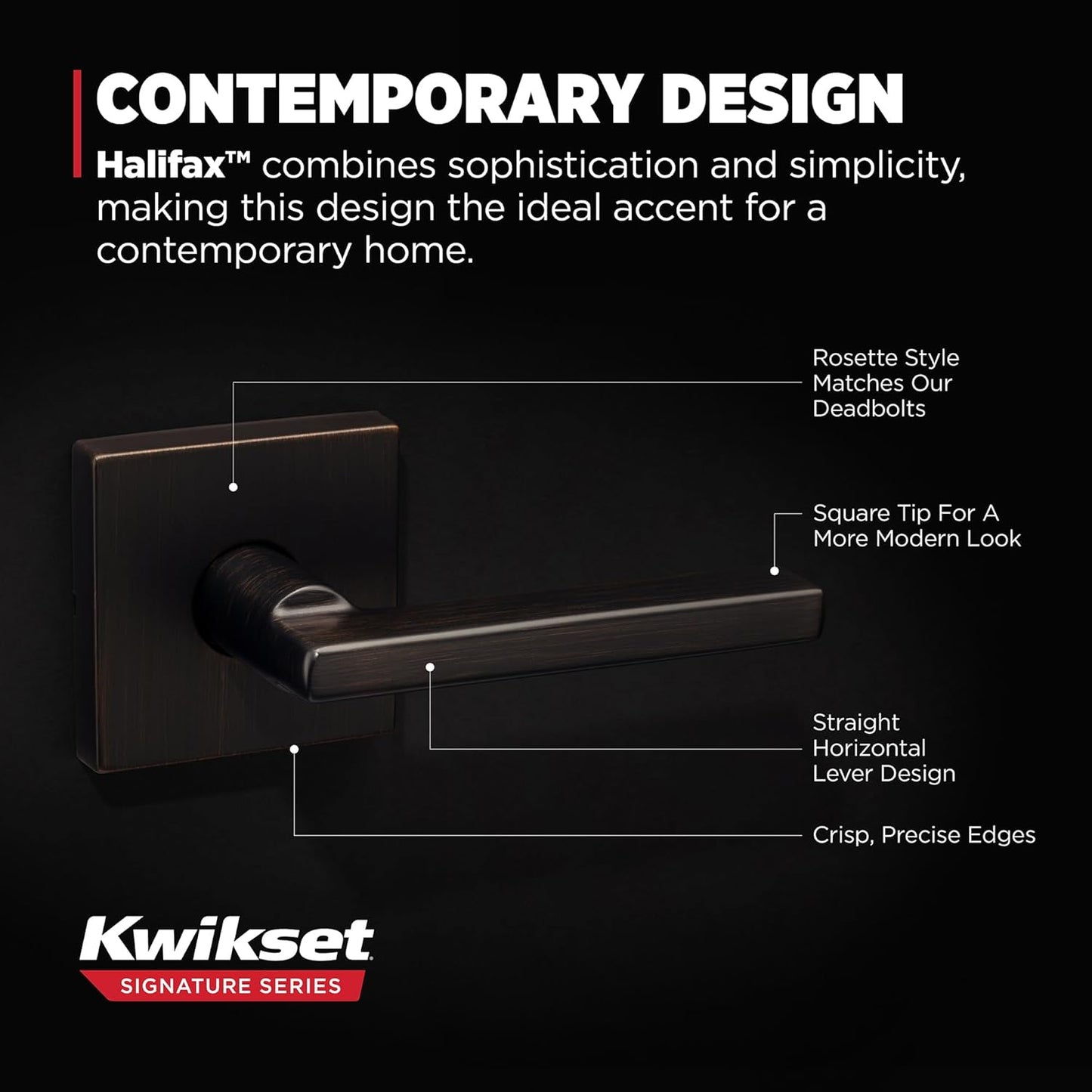 Kwikset Halifax Interior Passage Door Handle, Lever For Closet and Hallway Doors, Reversible Non-Locking Handle Lever, Venetian Bronze, with Microban Protection