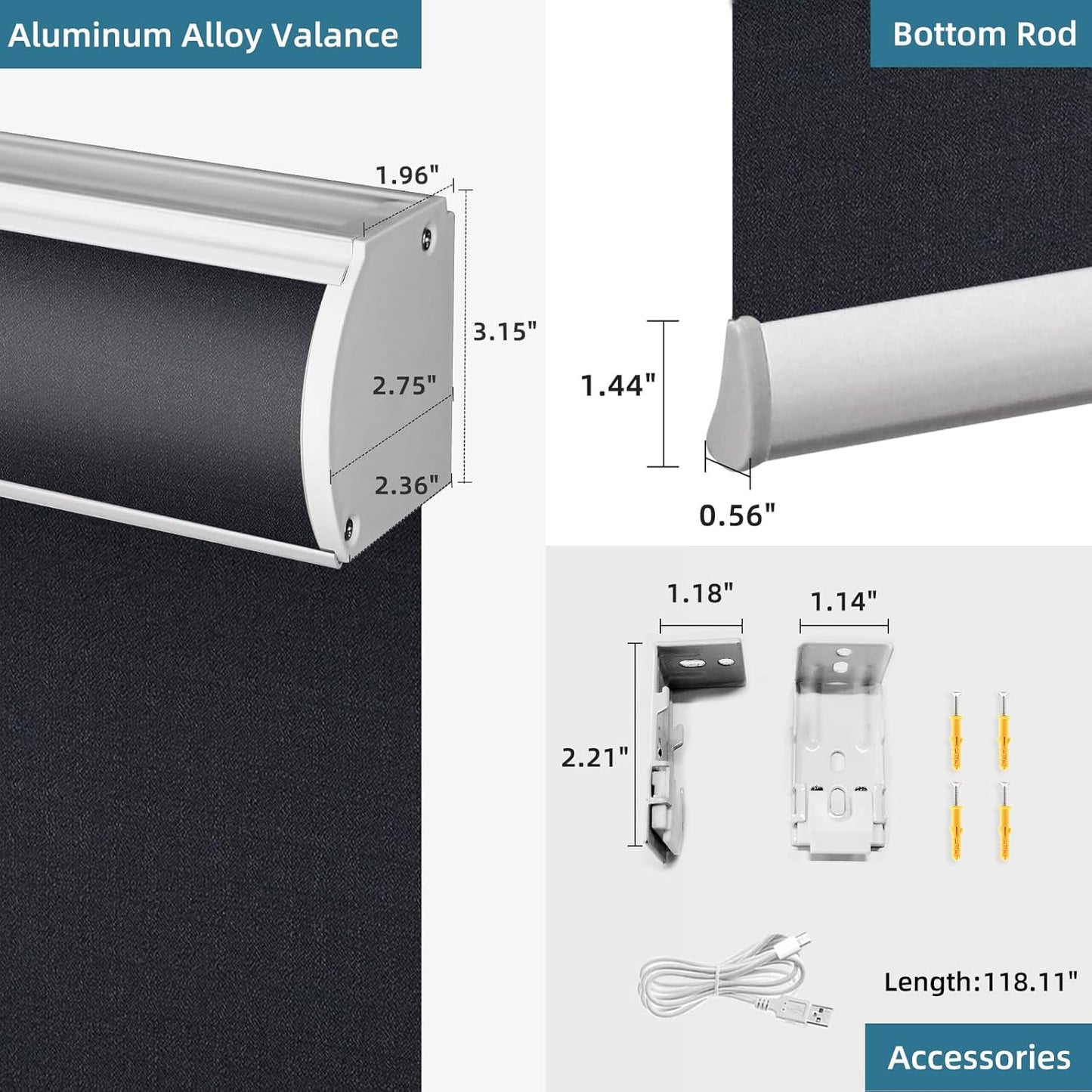 SmartWings Motorized Blackout Roller Blinds Work with Matter Homekit Z-Wave Thread Alexa Google, Smart Window Shades for Bedroom, Cordless Remote Control Customized 16"-110" W, Eclipse Onyx Black