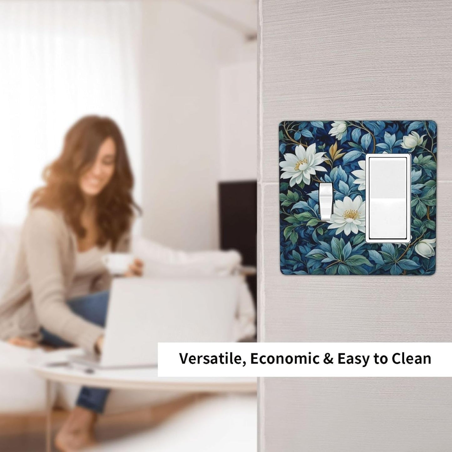 White Flowers Green Leaves Light Switch Covers 2 Gang Single Toggle Rocker Combination Wall Plate Cover Electrical Faceplate Decorative Switchplate for Farmhouse Living Decor