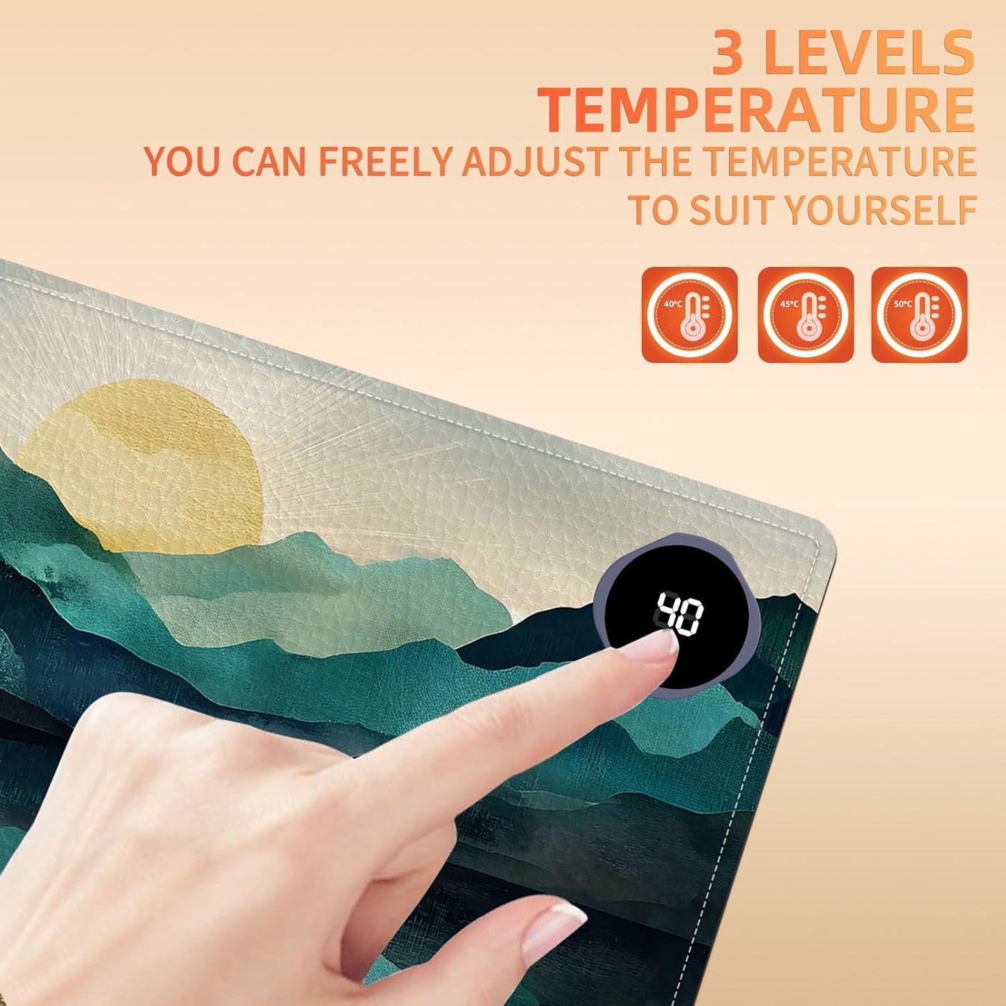 Heated Mouse Pad, Warm Desk Pad, Keyboard Mat 23.6 x 14 Inch Large Size Intelligent Fast Heating, 3 Speed Adjustable, Timed Auto Power Off for Game Office Home, Valley Sunrise