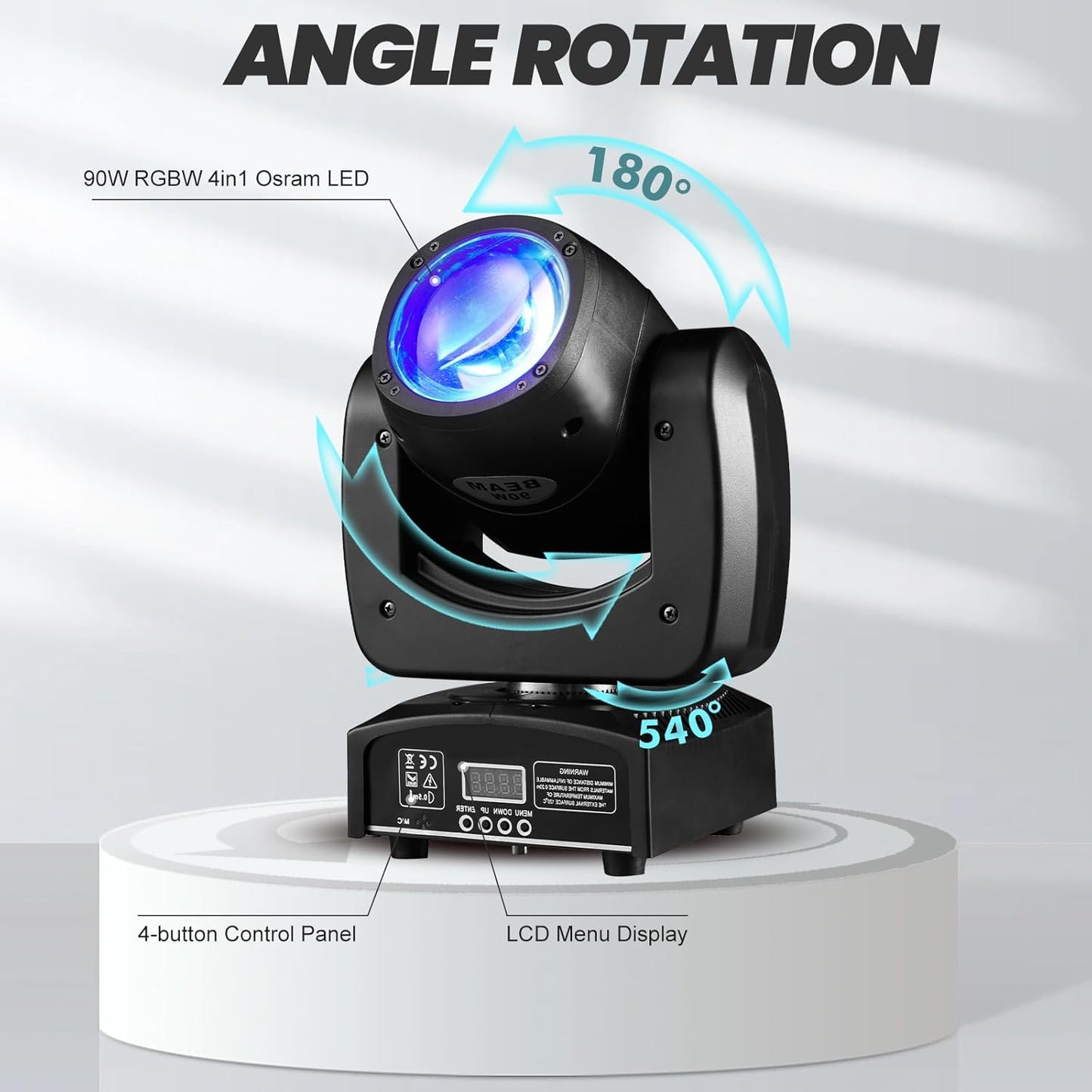 90W LED Moving Head DJ Lights Mini Beam Stage Lights Super Bright Spot RGBW 4IN1 DMX 512 13CH Sound-Activated for Wedding DJ Party Stage Lighting (90W, 2)