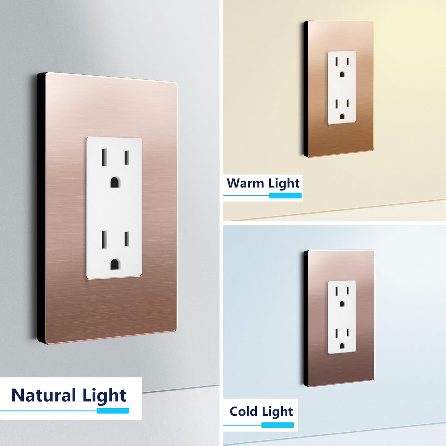 LIDER Screwless Metal-Surface Wall Plate, Decorator Switch Cover, Temperature and Impact Resistant, 201 Stainless Steel, Modern Decoration Upgrade, Mid-Size 1-Gang 4.88" x 3.11", Brushed Rose Gold