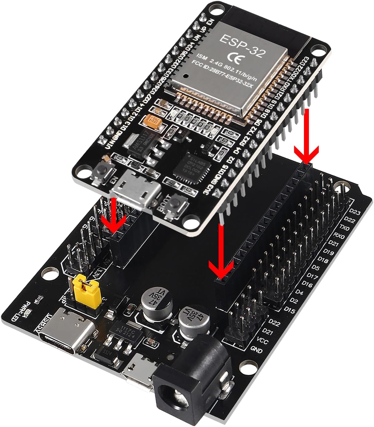 3 Set ESP32 ESP-32S WiFi Development Board NodeMCU ESP-WROOM-32 Microcontroller with ESP32 GPIO Breakout Board 30Pin Type-C Micro USB Dual Interface ESP32 Shield 30P Expansion Board