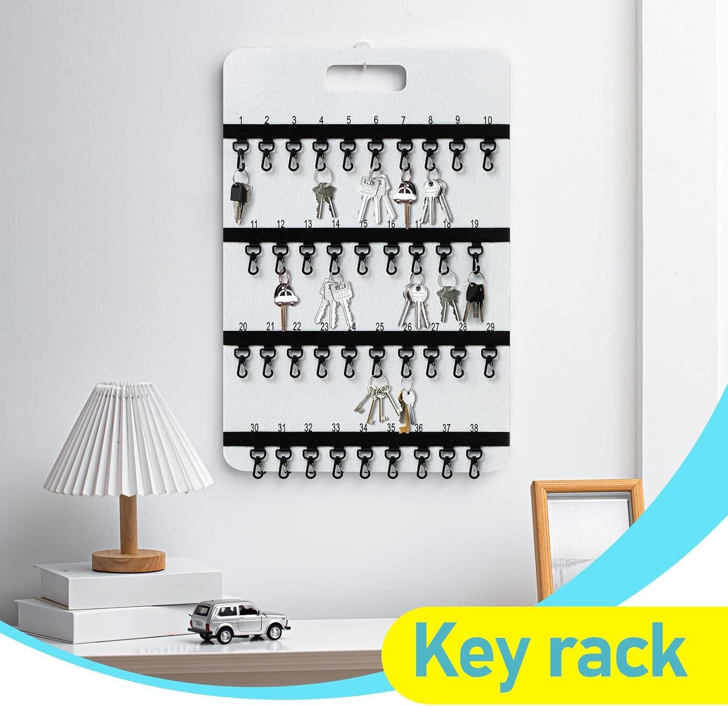 24'' x 16'' Key Rack Wall Mount with 38 Numbered Self Closing Hooks 24'' x 16'' Felt Key Holder Board Storage for Car Dealer Property Manager Valet Parking Residential Small Businesses