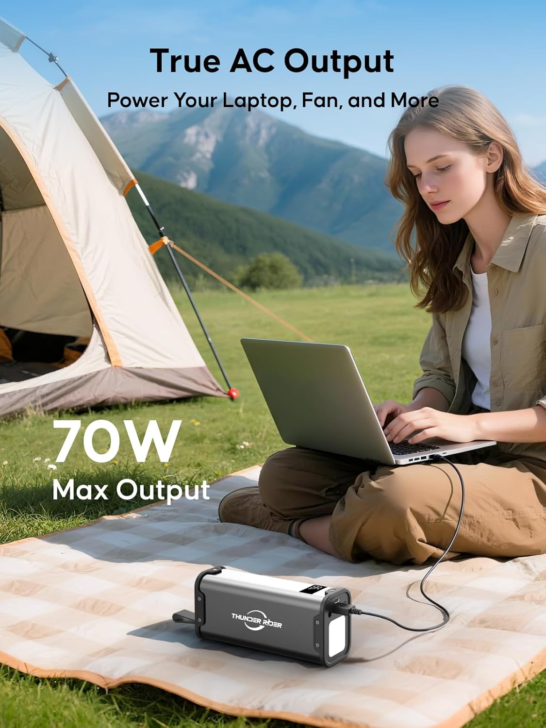 Portable Power Station 99Wh 27000mAh Camping Lithium Battery Large Power Bank with AC Outlet 70W for Home Backup Outdoor Emergency RV Van Hunting