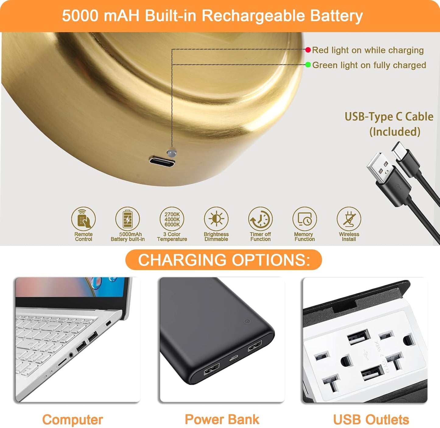 Rechargeable Picture Light for Wall, Dimmable Art Lights for Painting, Battery Operated Wall Sconce with Remote, 3 light Color,Timer & Brightness Setting for Artwork, Gallery(Brass, 12inch)