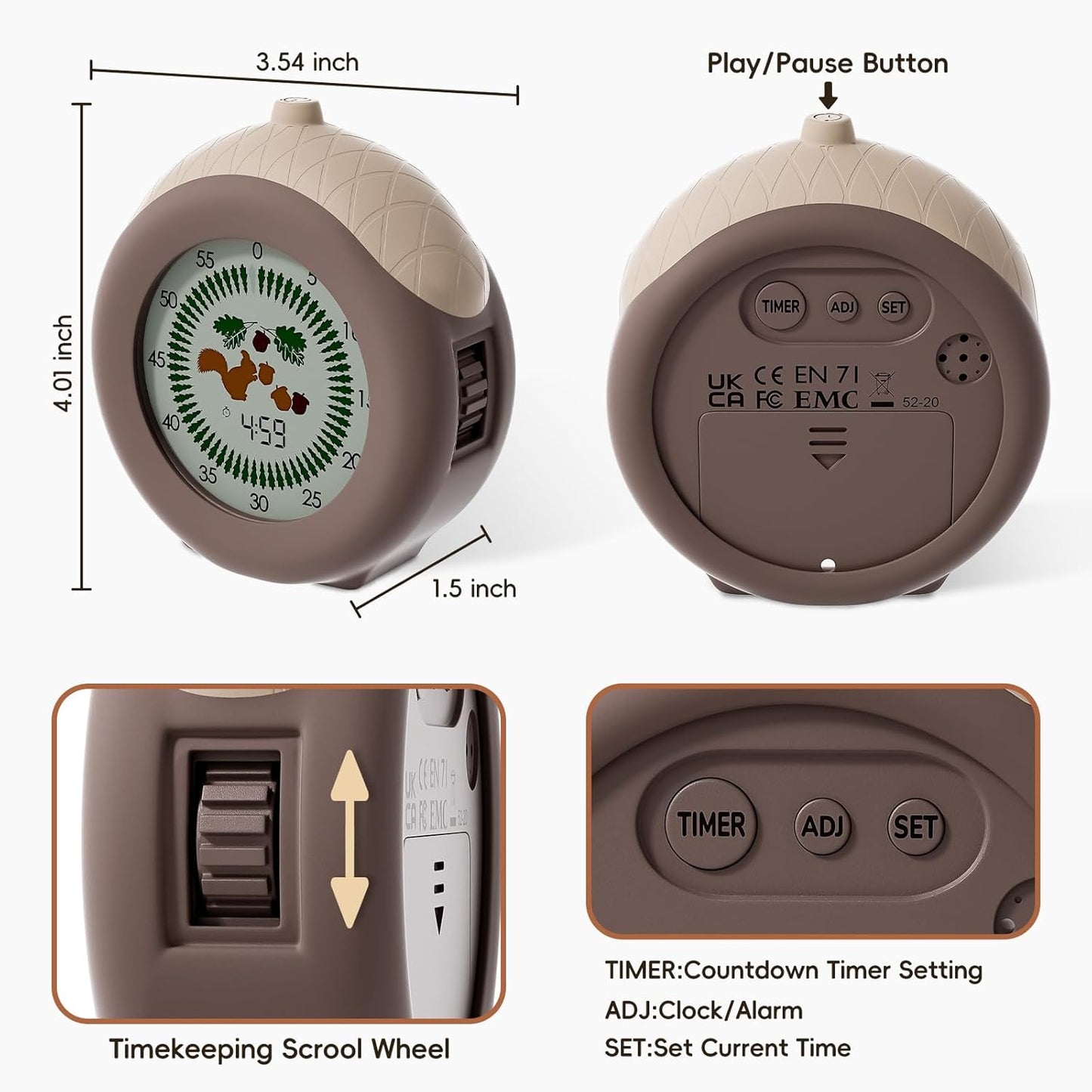 Visual Timer for Kids, 299-Minute Cute Kids Squirrel Timer with Eye-Protection Screen & Protective Case, Homeschool Supplies Study Teaching Time Management Tool