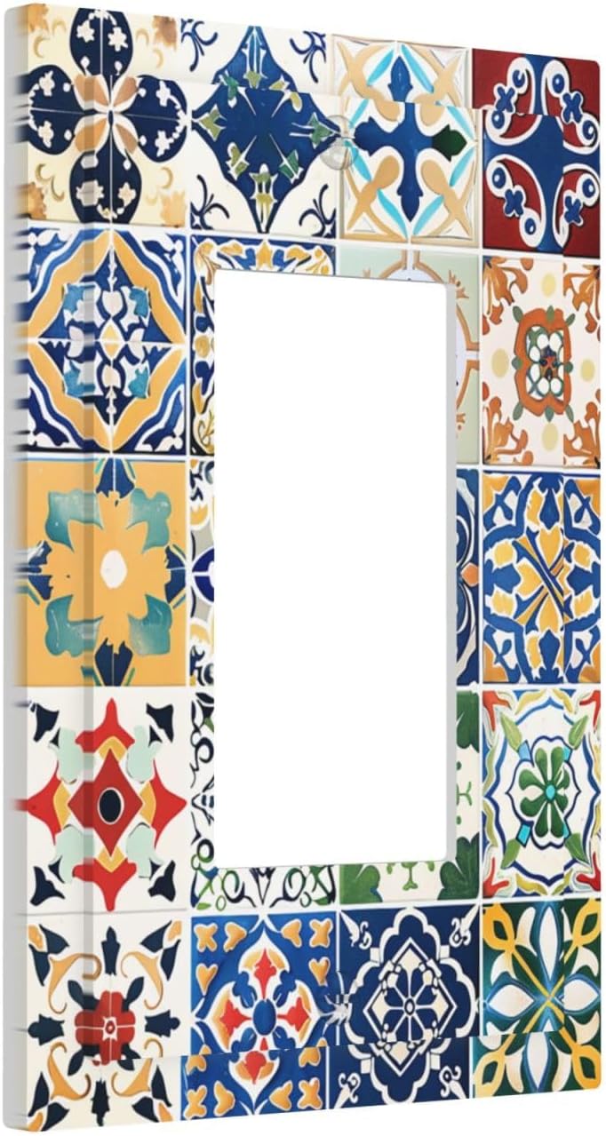 Decorative Outlet Covers Moroccan Traditional Mexican Talavera Til 1 Gang Single Rocker Light Switch Cover Plate Wall Plates GFCI Faceplate for Kitchen Home Decor