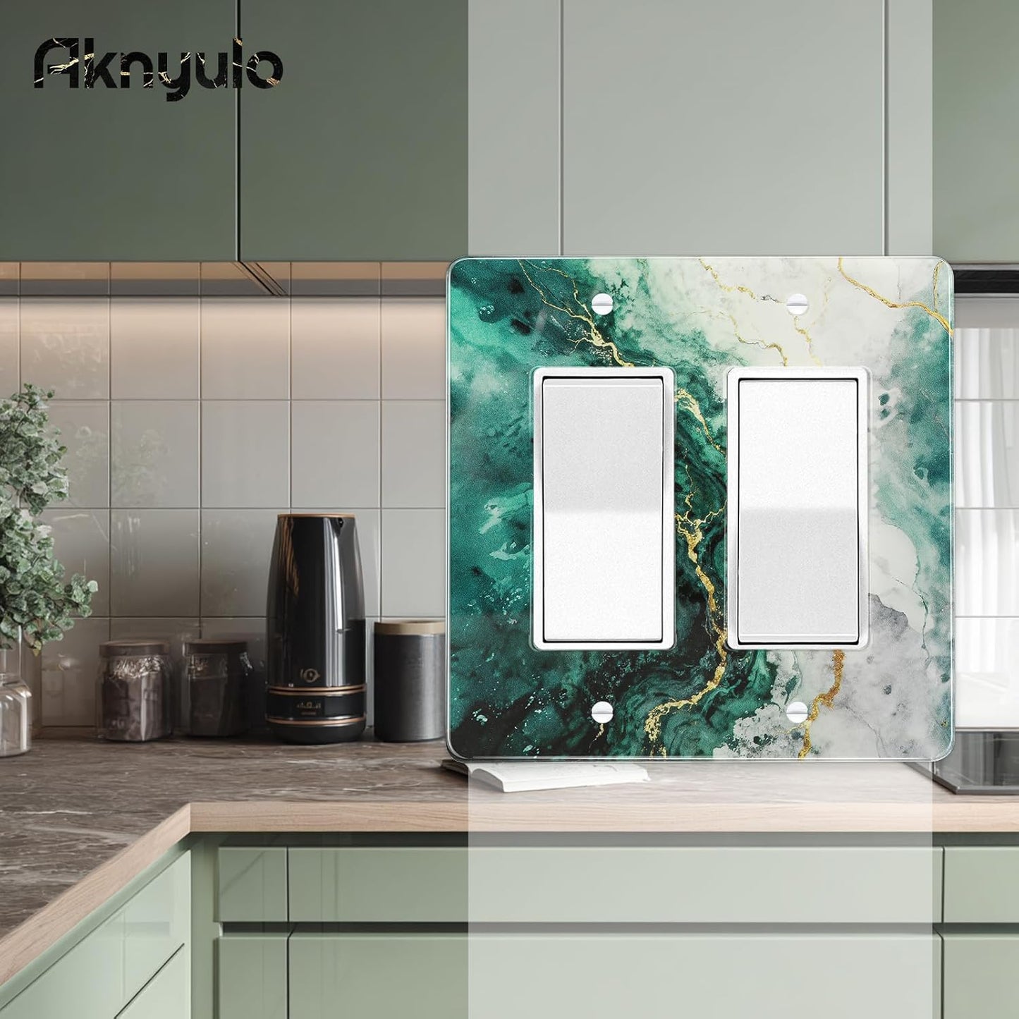 Modern Abstract Lexury Dark Turquoise Teal Blue Gray Marble Textured Light Switch Wall Plate Plates Decorative Electrical Outlet Cover Plates Acrylic 2 Gang Wall Outlet Covers Mirror Switch Plates