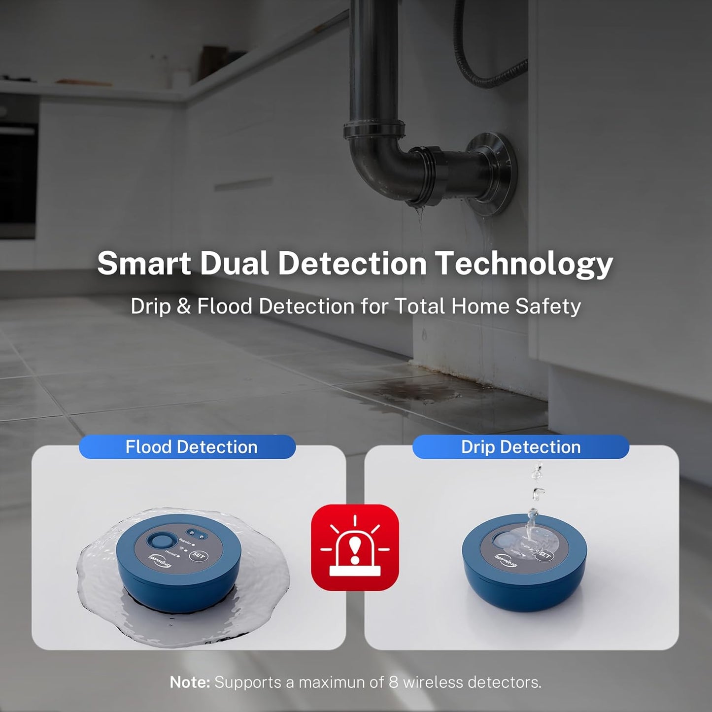 iSpring ASLS43WL Wireless Leak Sensor for LS43WL Smart Leak Shut-Off System, Water Leak Detector with Regular & Humid Detection Modes, Smart Home Protection
