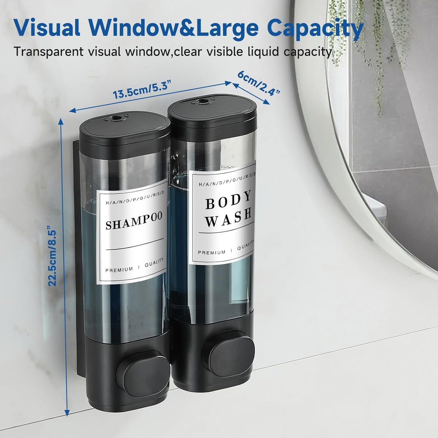 Shampoo and Conditioner Dispenser,Shower Dispenser 2 Chamber No Drill Wall-Mounted Shampoo Dispenser for Shower Wall Mounted Shower Dispenser for Bathroom Hotel,Matte Black1