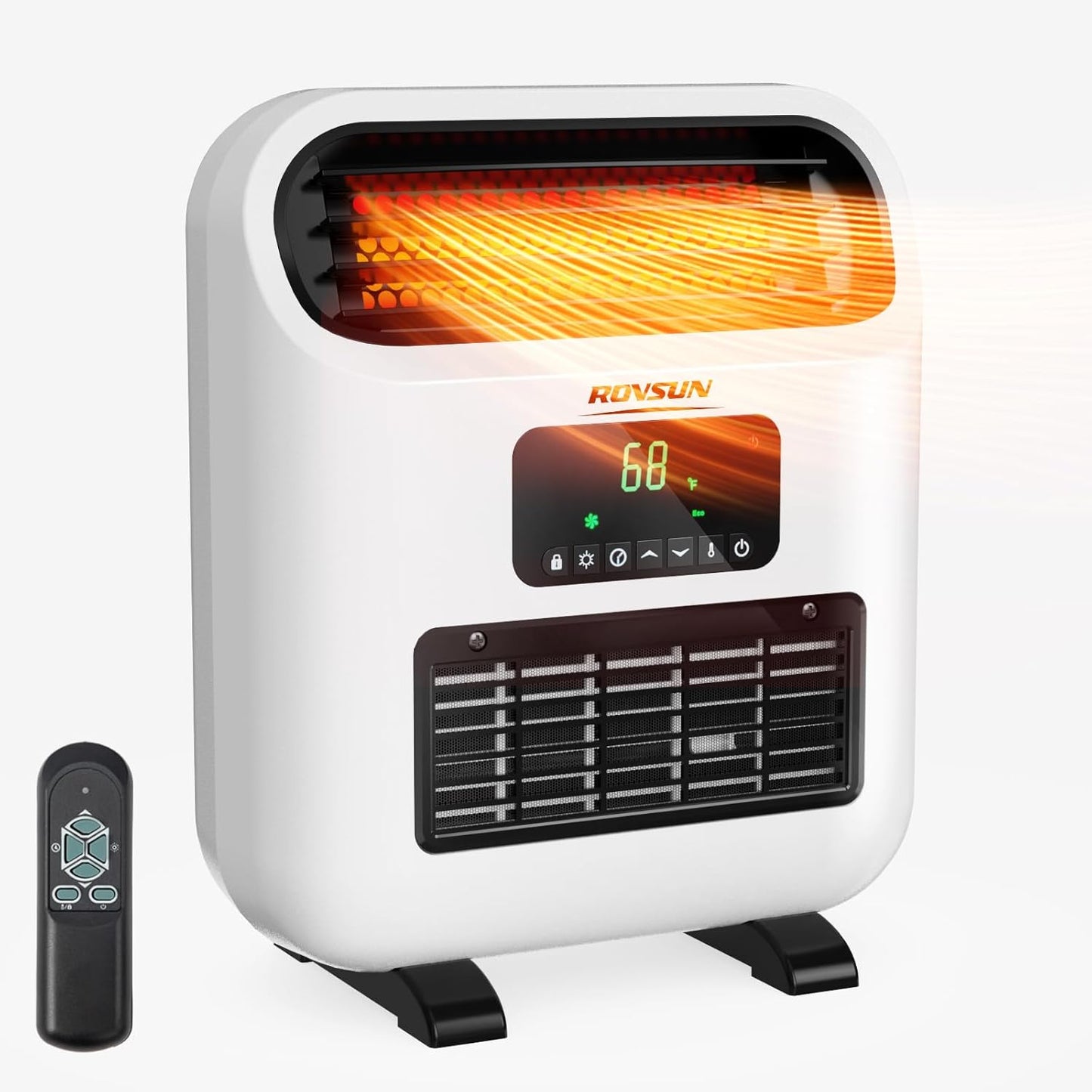 ROVSUN Small Wall Mounted Space Heater with Remote Control, Wall Heaters for Indoor Use, 12H Timer, Adjustable Thermostat, ECO Modes, Child Lock, Quartz Element, for Bedroom, Living Room, Home, 1500W