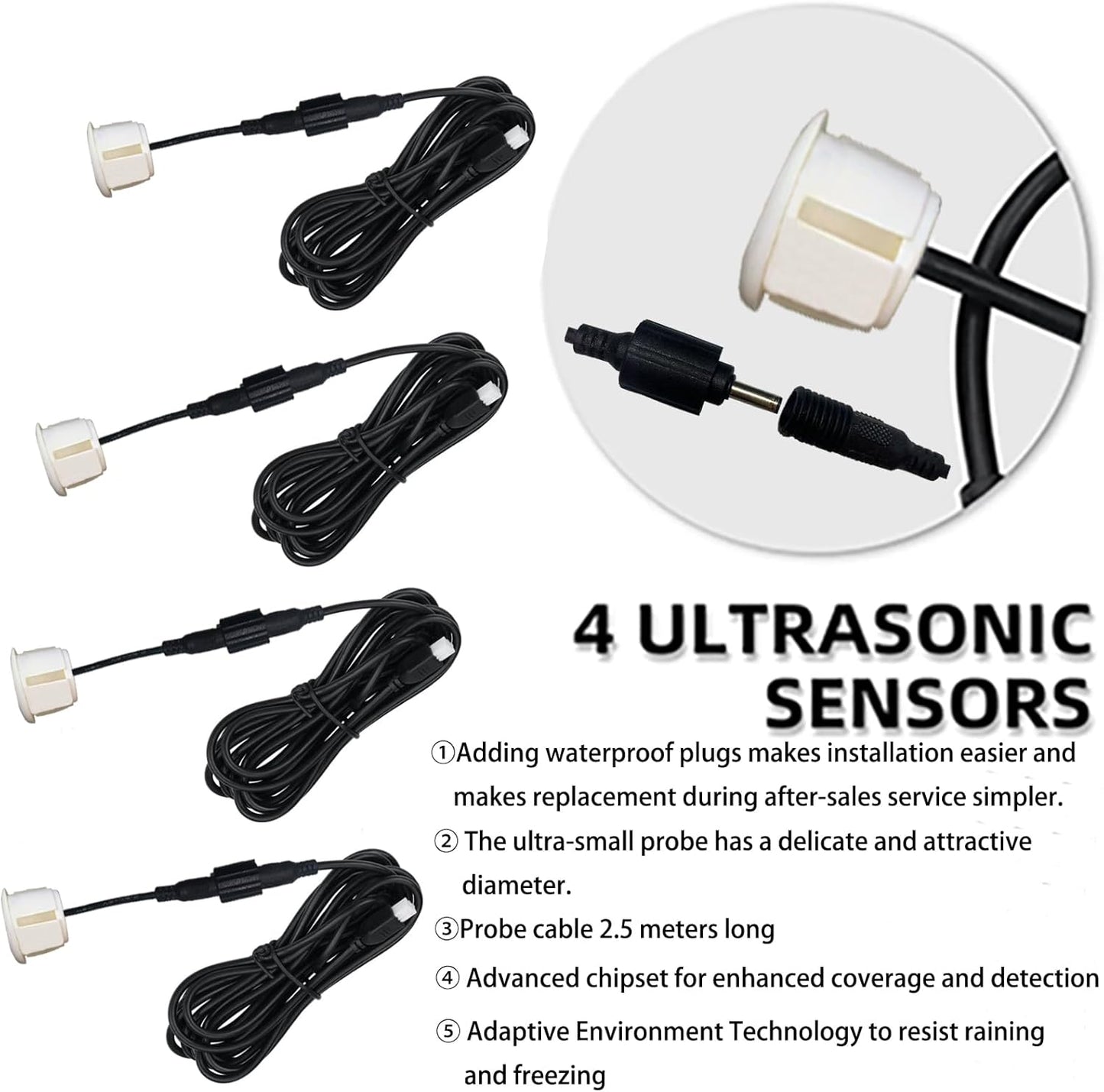 Parking Sensor Kit Backup Sensor Kit Reverse Sensor for Car 18 Color Options for Probes Adjustable Alarm Volume Professional Sensore de Reversa para Carro Safe Driving Assistant(White)